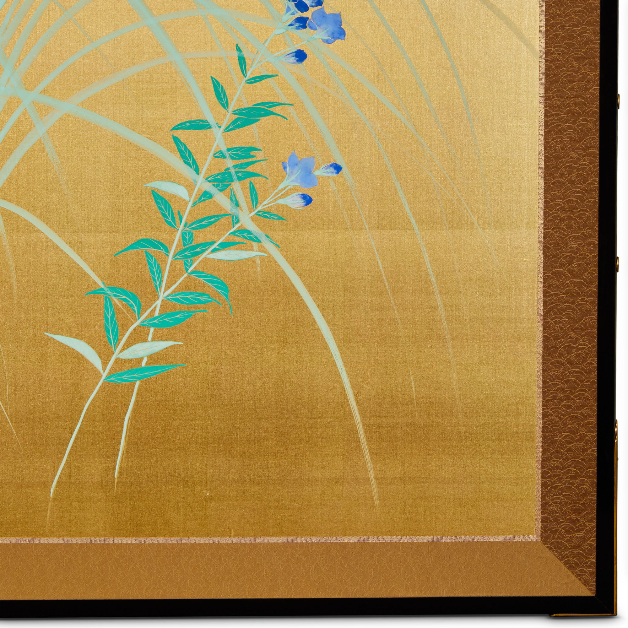 Pair of Japanese Two Panel Screens: Flowers by River’s Edge