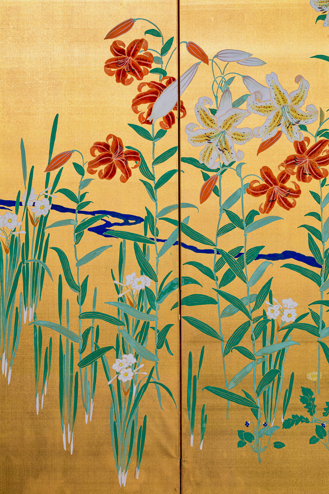 Pair of Japanese Two Panel Screens: Flowers by River’s Edge