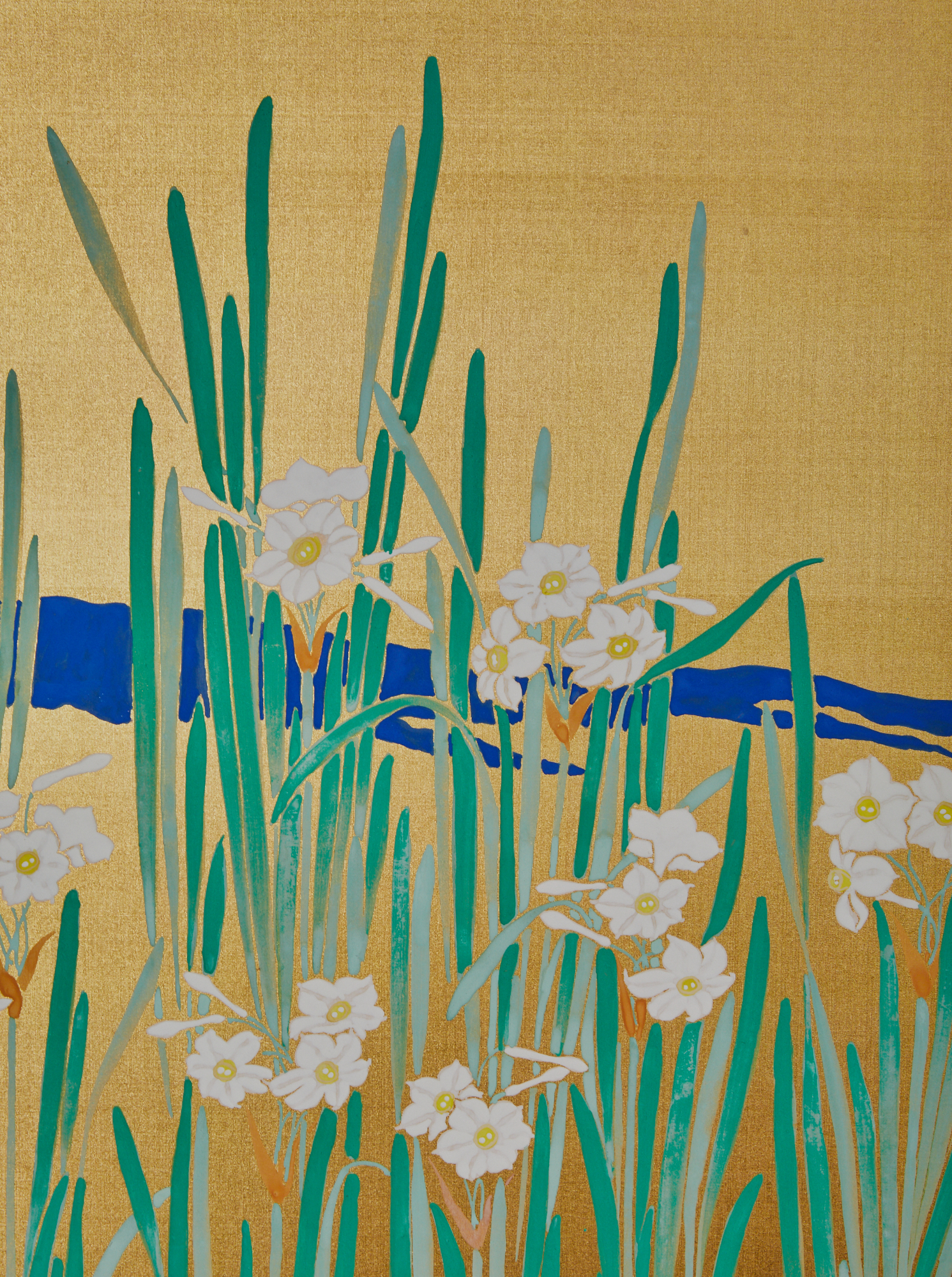 Pair of Japanese Two Panel Screens: Flowers by River’s Edge