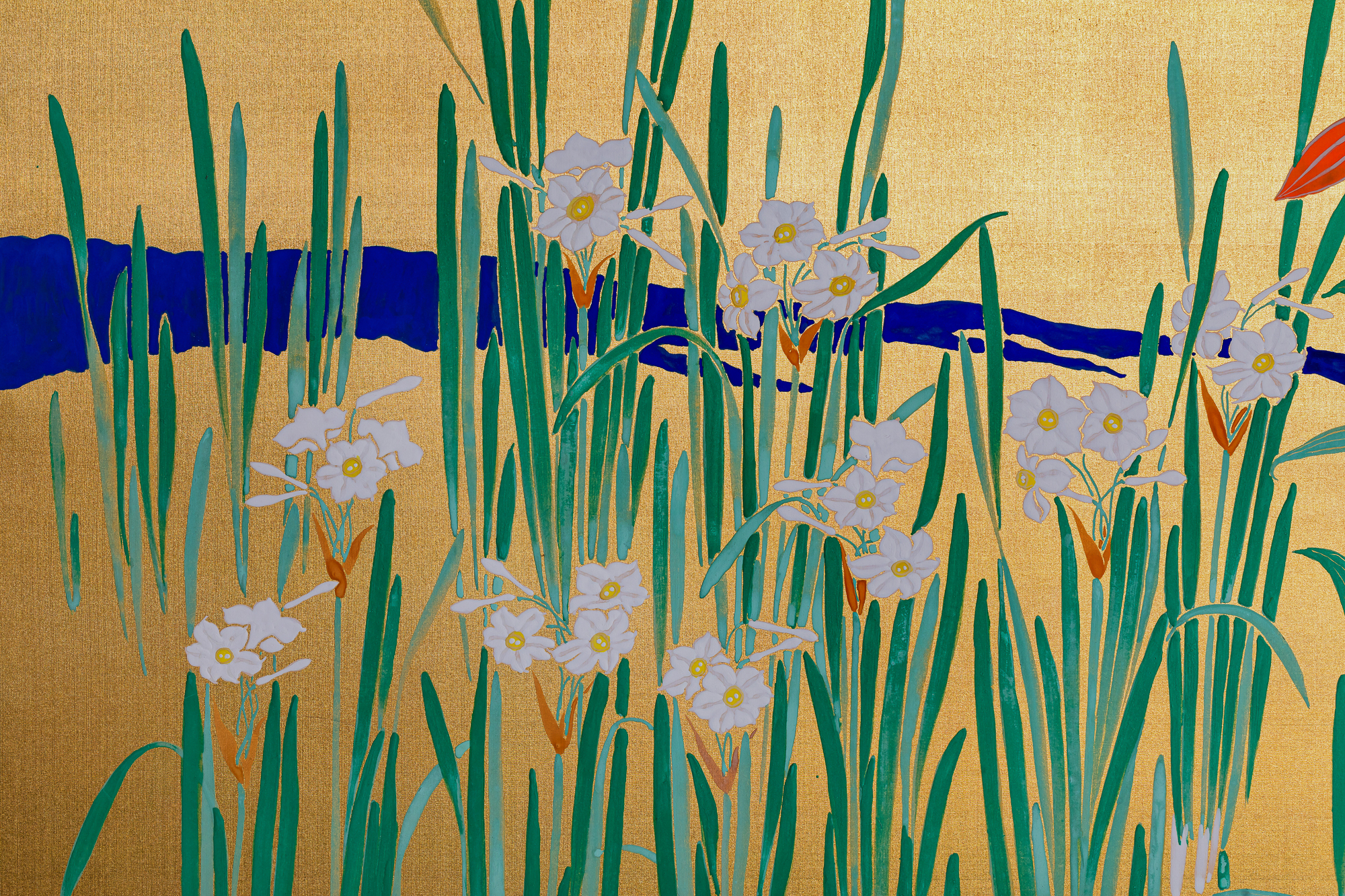 Pair of Japanese Two Panel Screens: Flowers by River’s Edge