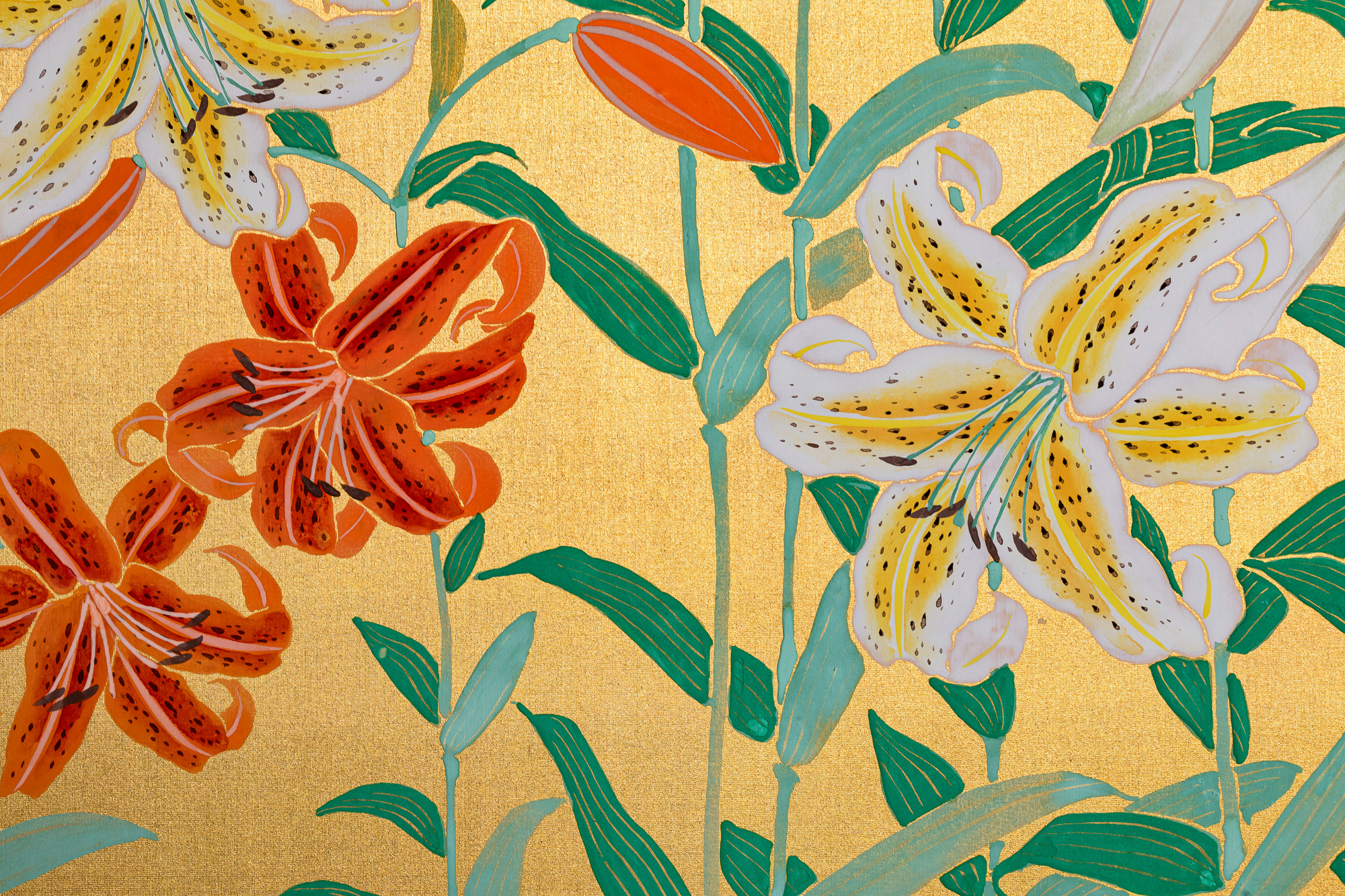 Pair of Japanese Two Panel Screens: Flowers by River’s Edge