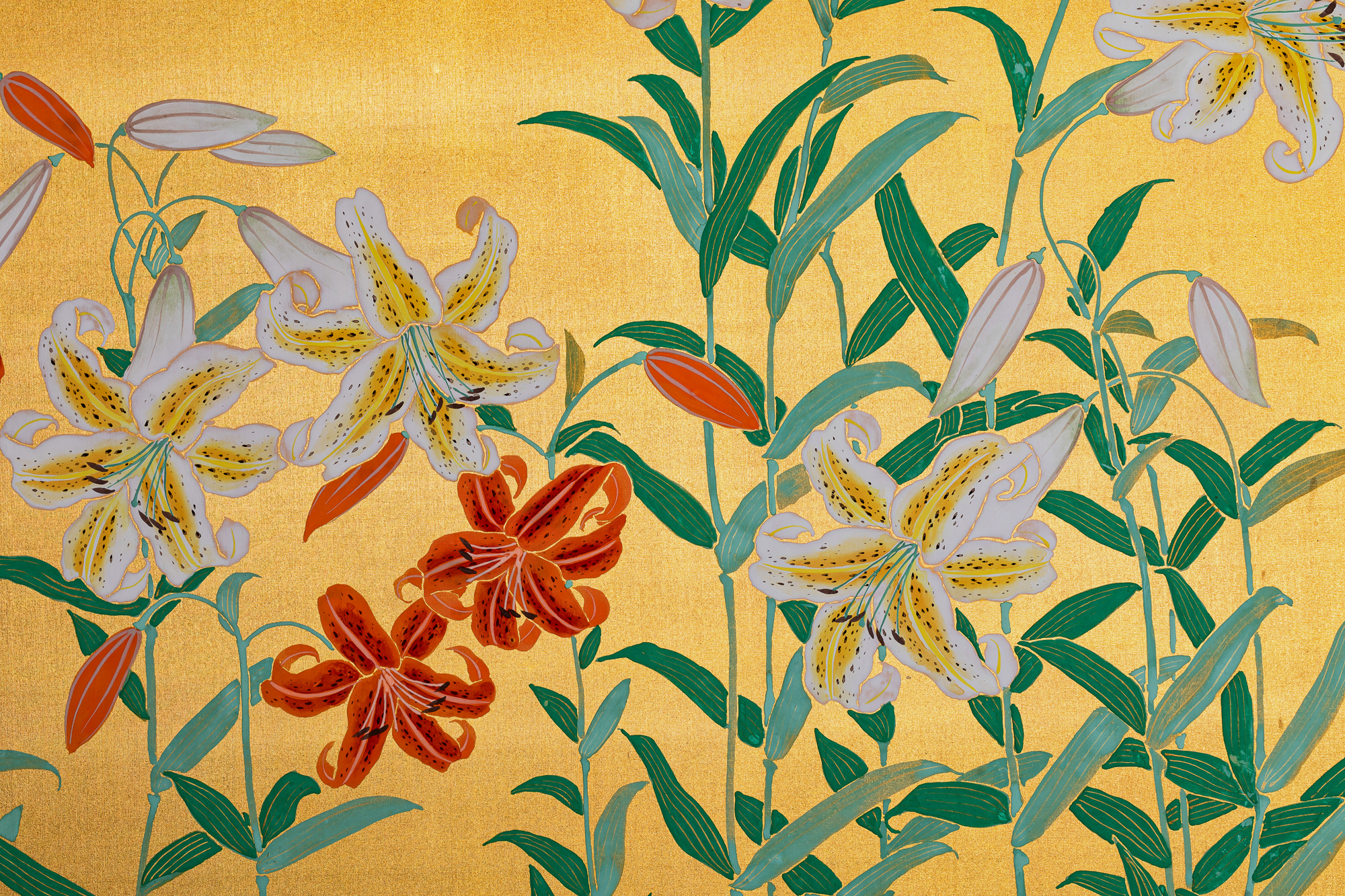 Pair of Japanese Two Panel Screens: Flowers by River’s Edge