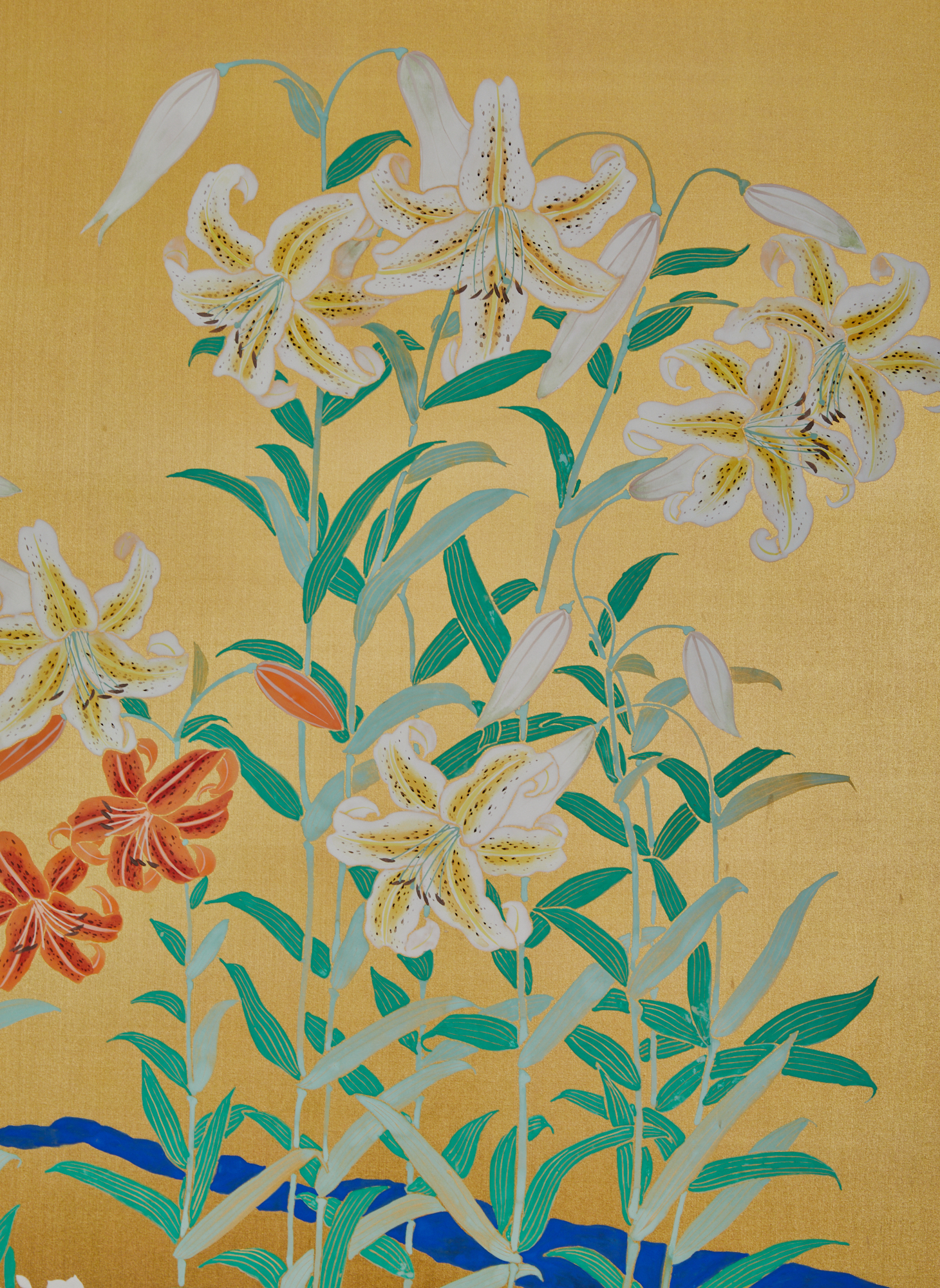 Pair of Japanese Two Panel Screens: Flowers by River’s Edge