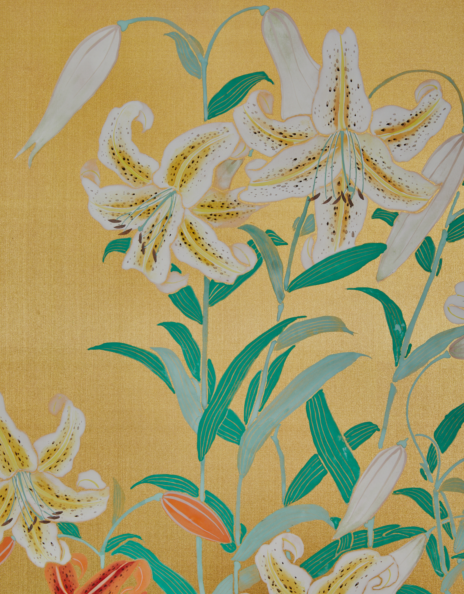 Pair of Japanese Two Panel Screens: Flowers by River’s Edge