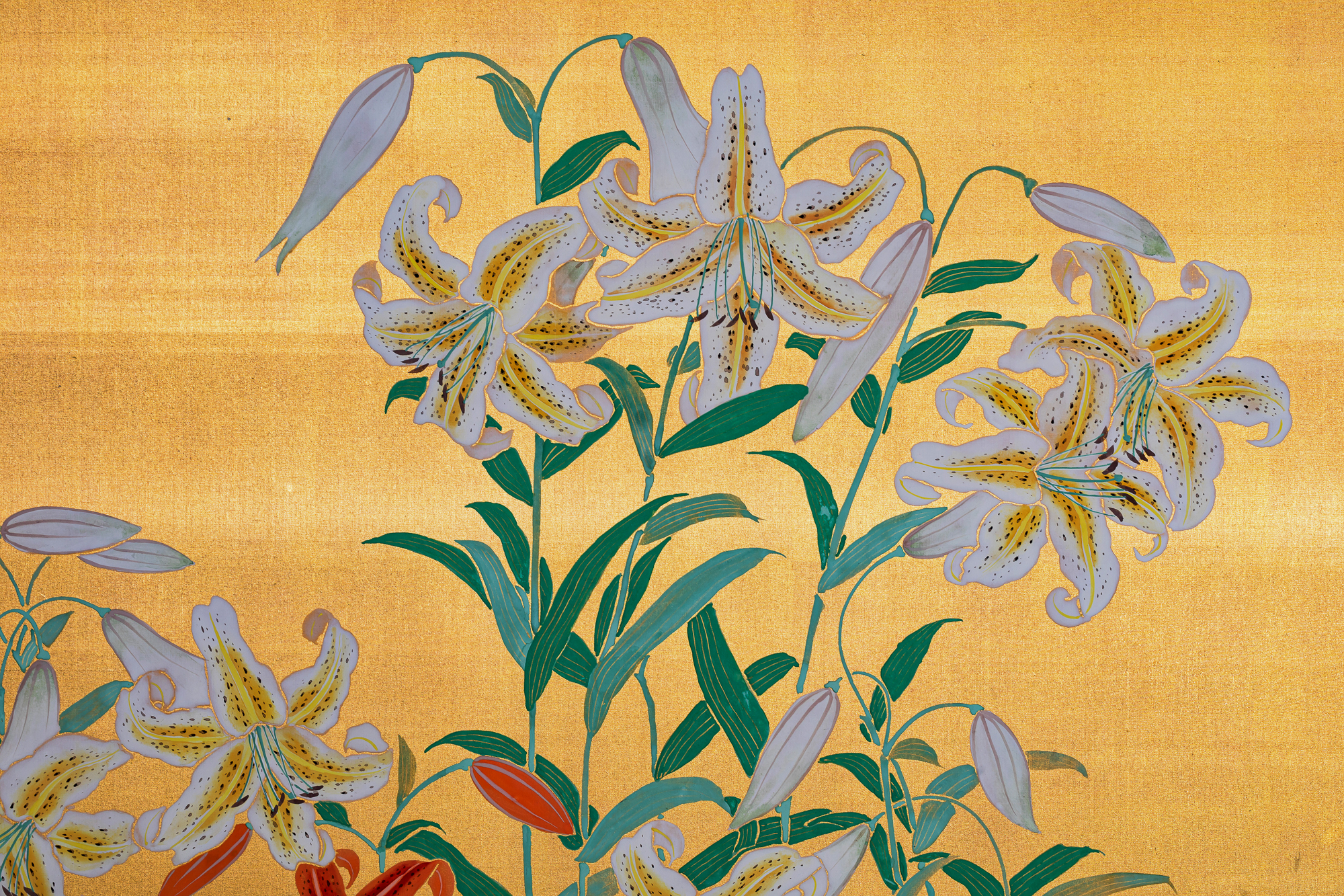 Pair of Japanese Two Panel Screens: Flowers by River’s Edge