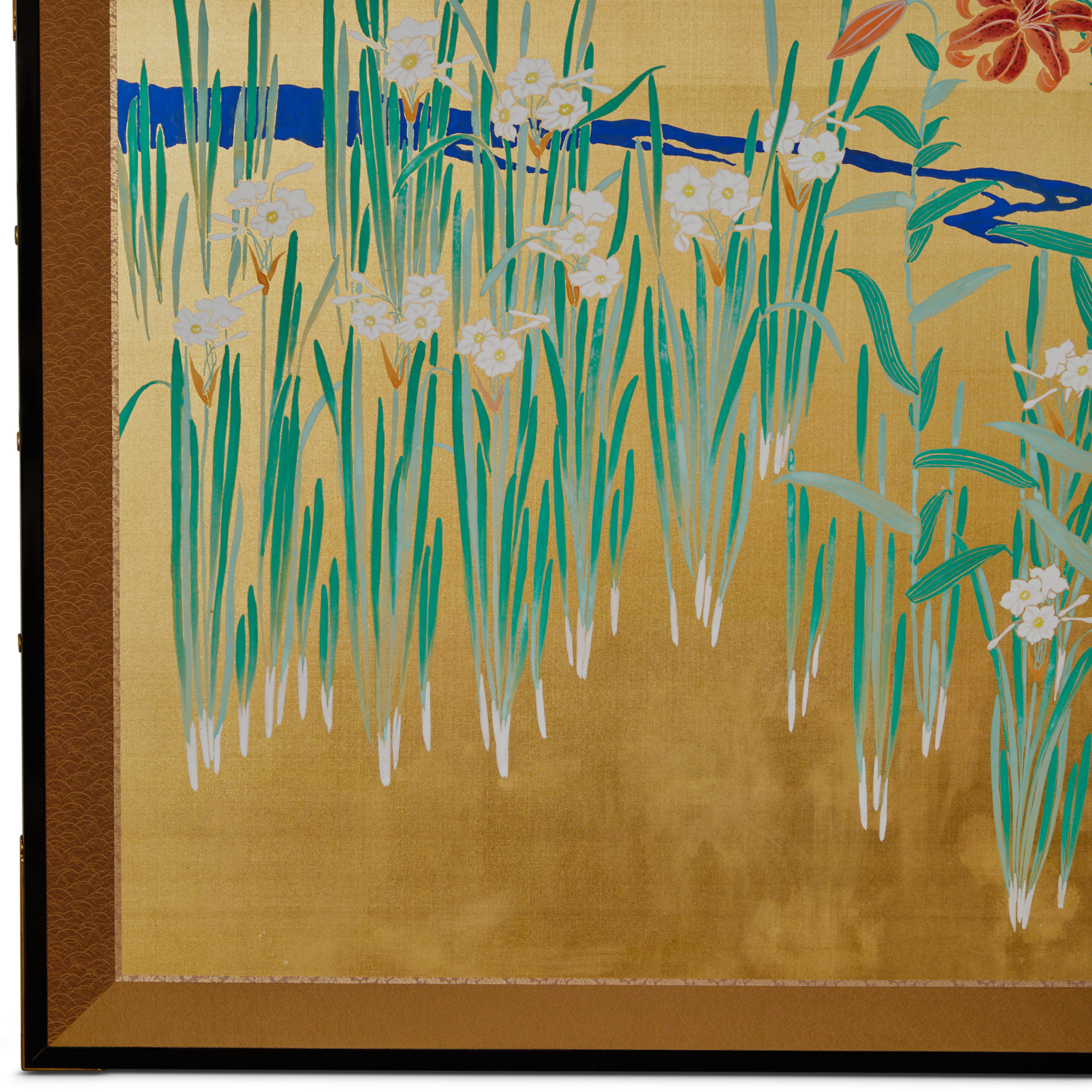 Pair of Japanese Two Panel Screens: Flowers by River’s Edge