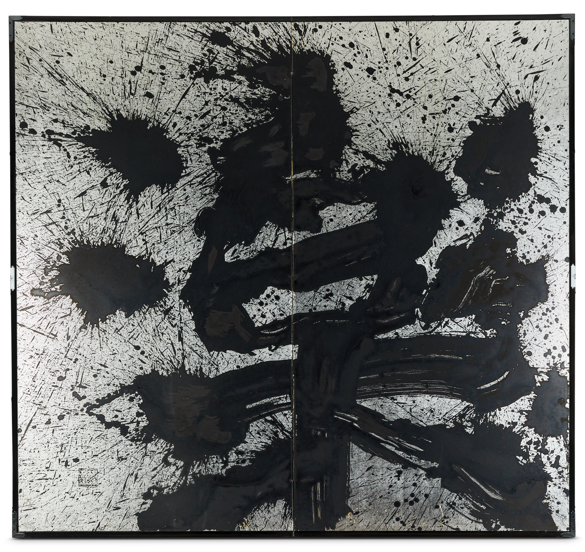 Pair of Japanese Two Panel Screens: Raku (Pleasure) / Mu (Nothing)