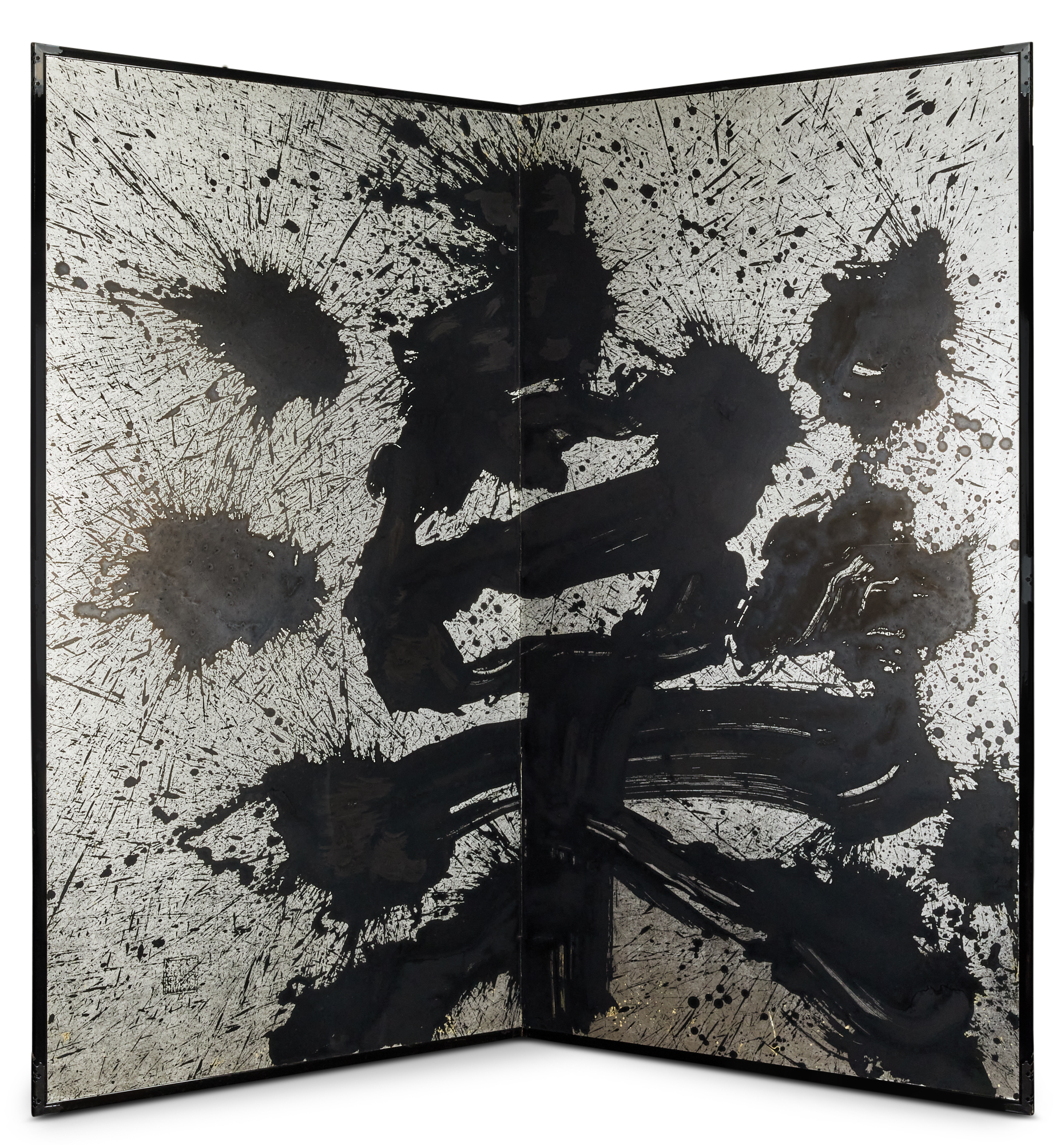 Pair of Japanese Two Panel Screens: Raku (Pleasure) / Mu (Nothing)