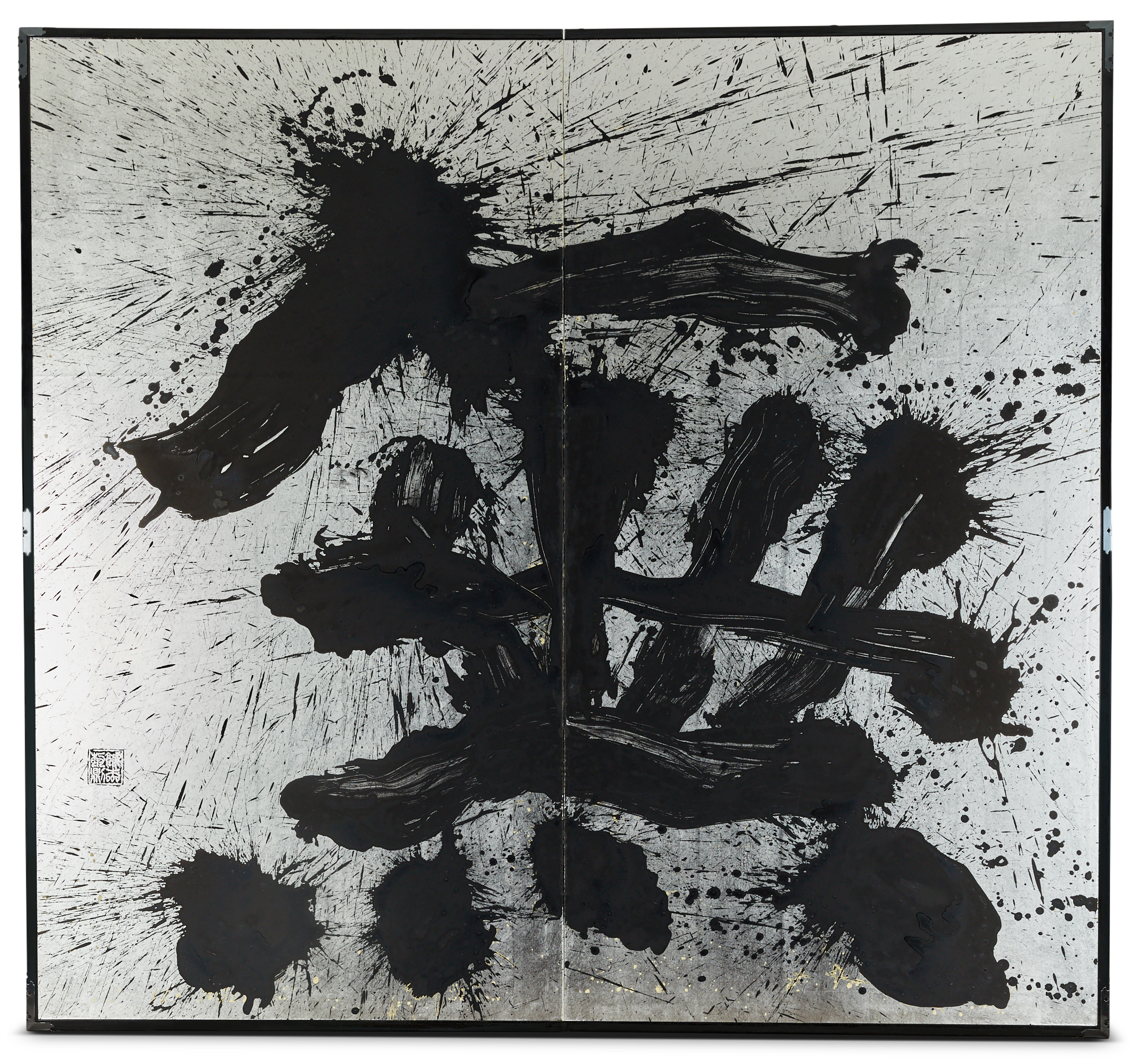 Pair of Japanese Two Panel Screens: Raku (Pleasure) / Mu (Nothing)