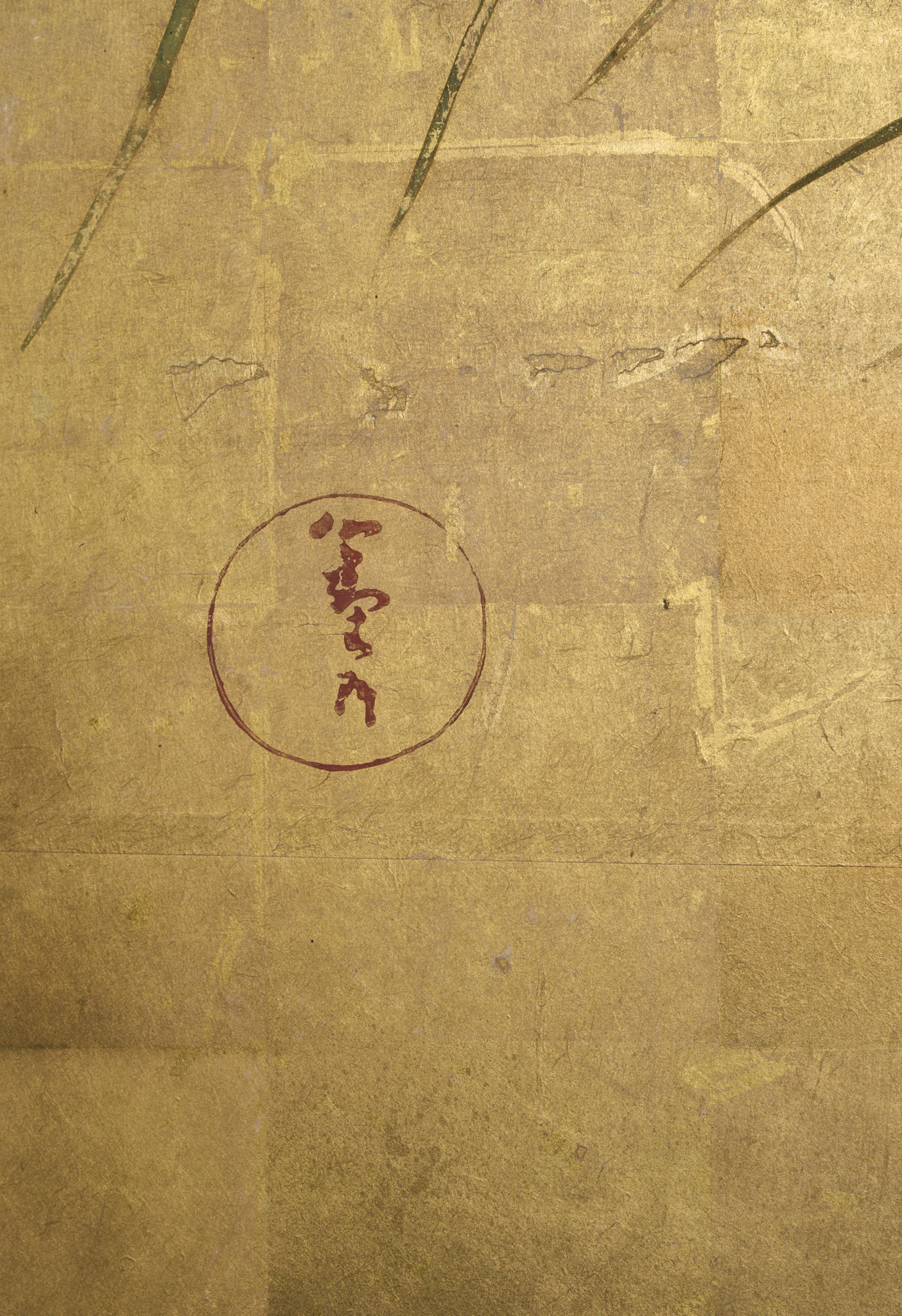 Japanese Six Panel Screen: Peony and Wild Grasses on Gold