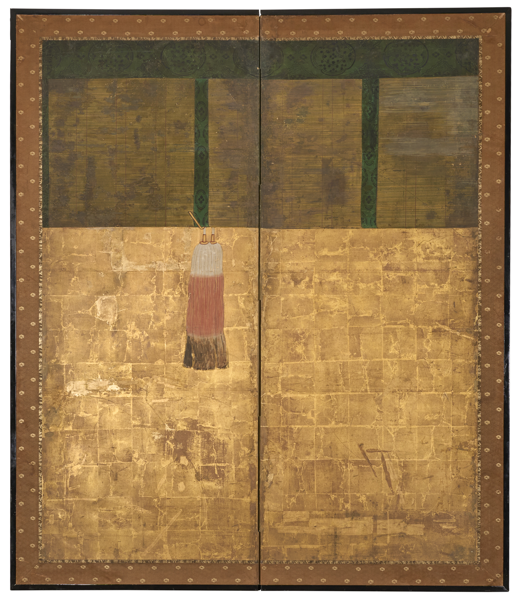 Japanese Two Panel Screen: Sudare on Gold Leaf