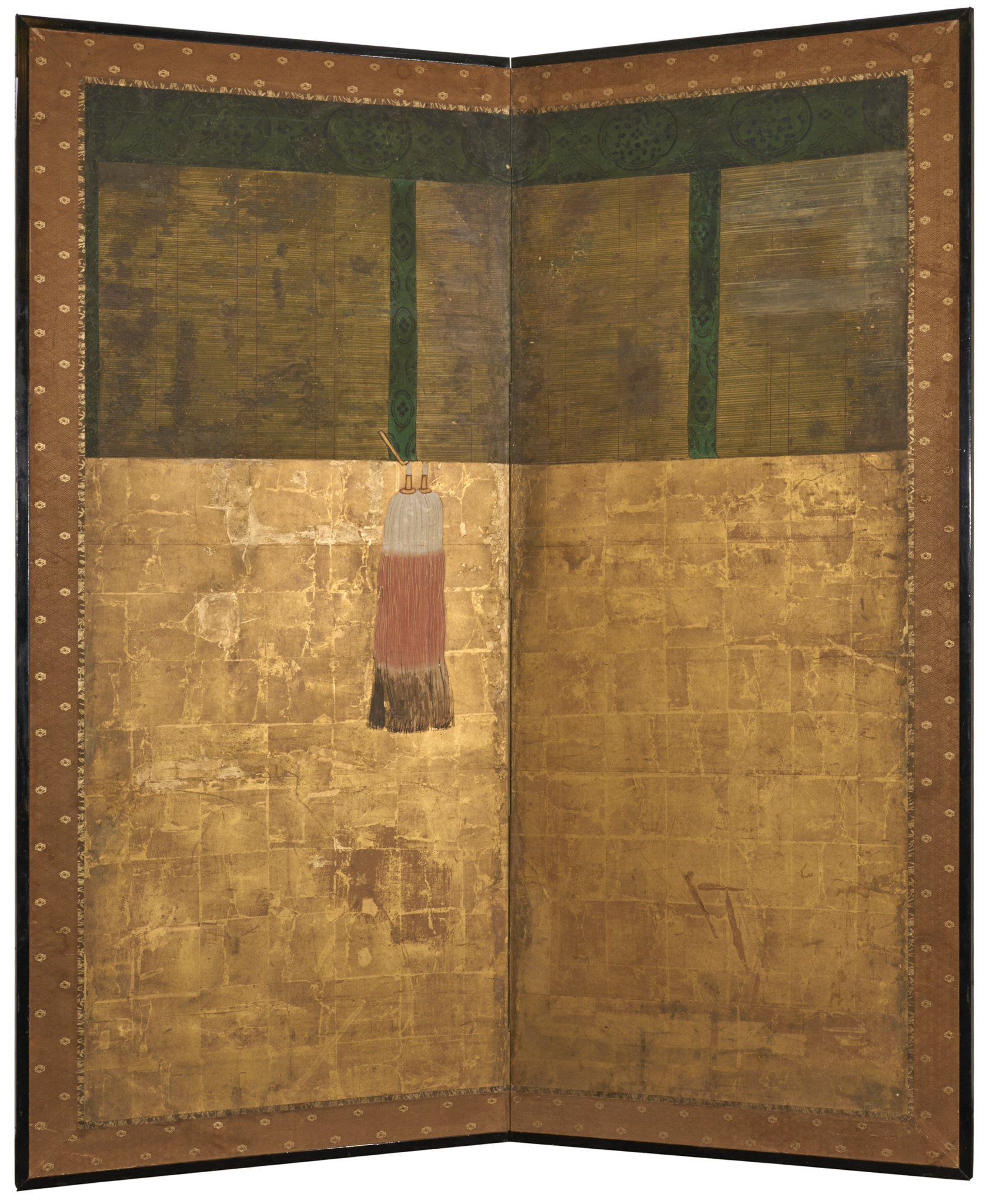 Japanese Two Panel Screen: Sudare on Gold Leaf