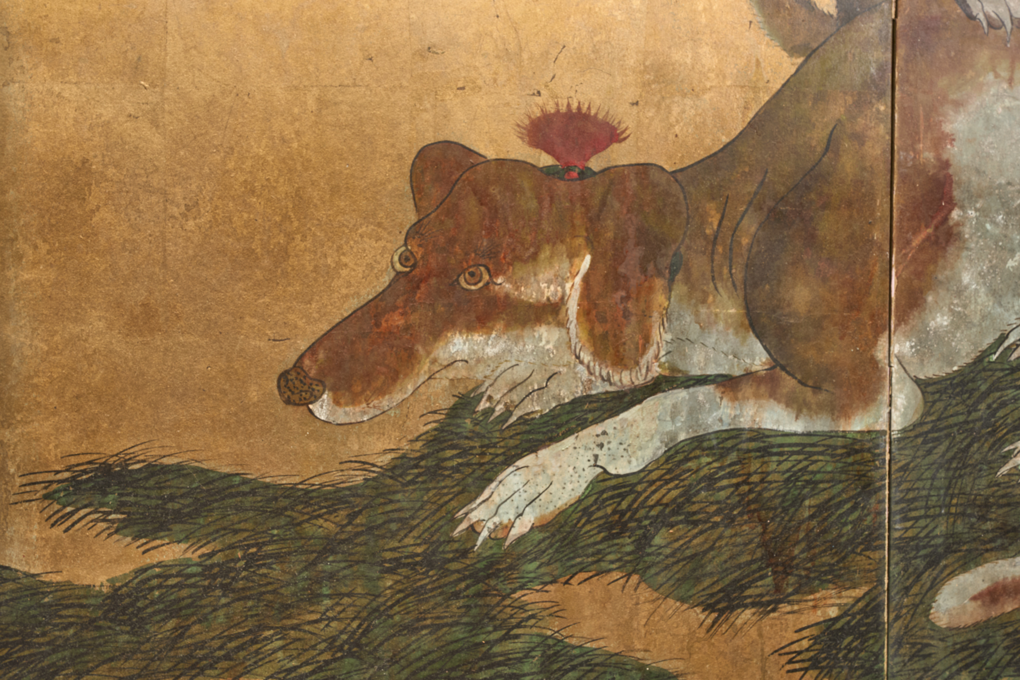 Japanese Two Panel Screen: European Hounds