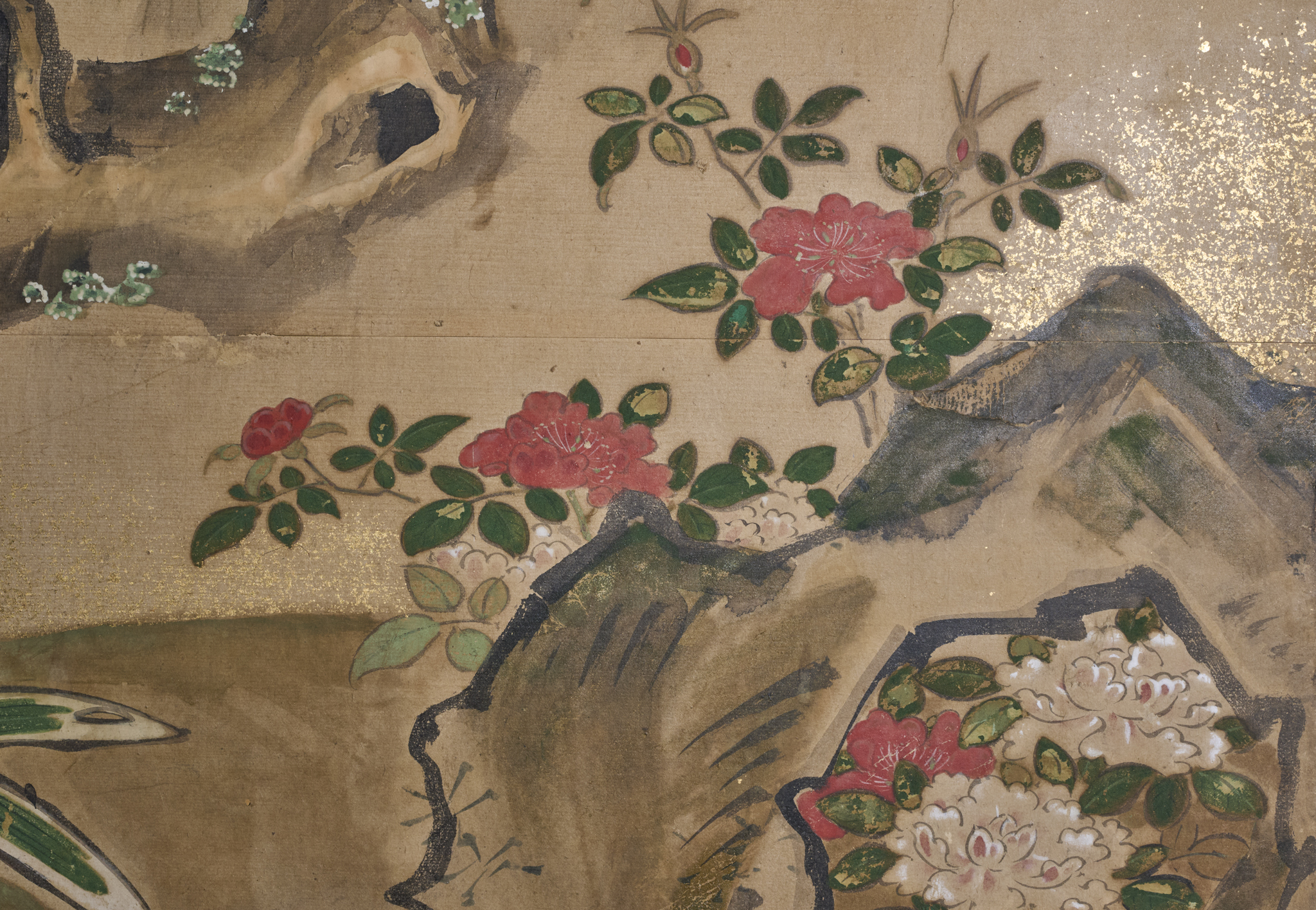 Japanese Six Panel Screen: Pheasant in River Landscape
