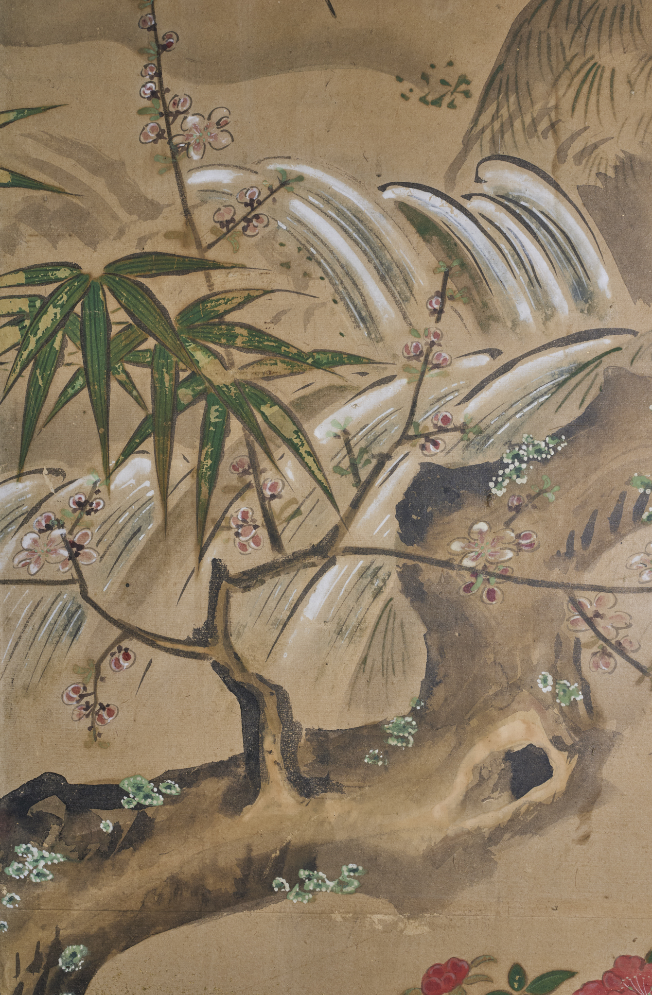 Japanese Six Panel Screen: Pheasant in River Landscape