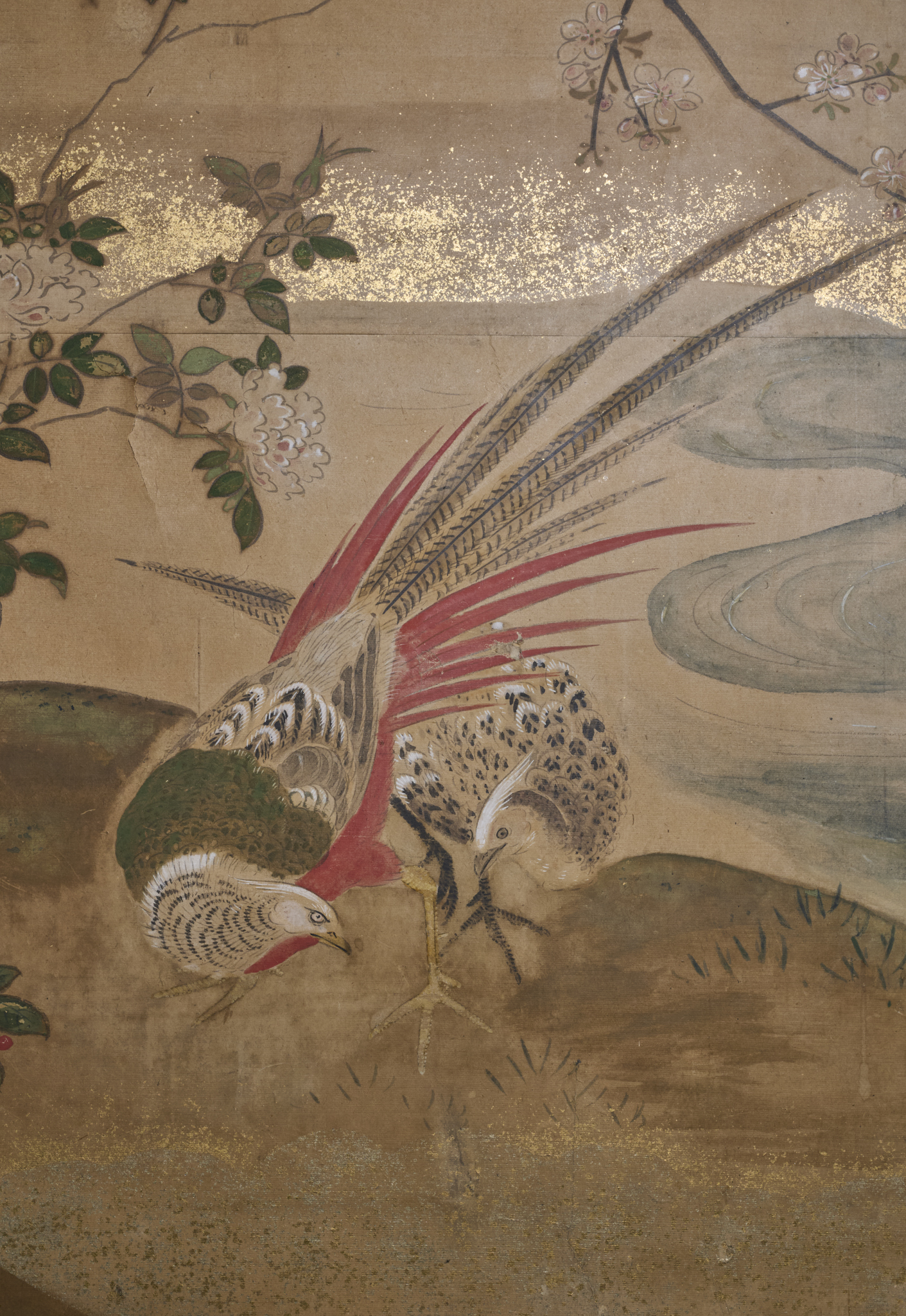 Japanese Six Panel Screen: Pheasant in River Landscape