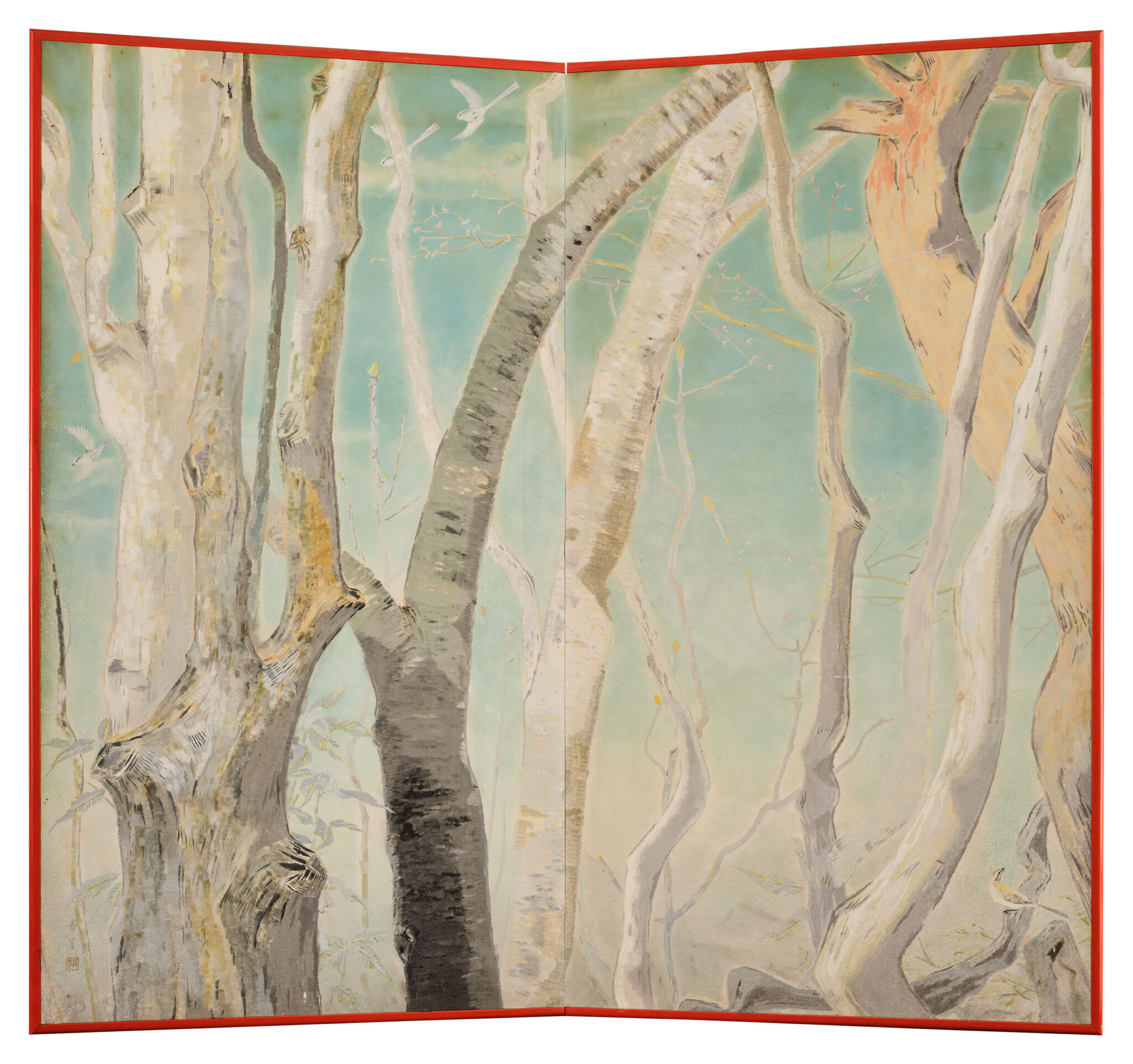 Japanese Two Panel Screen: A View Through the Trees