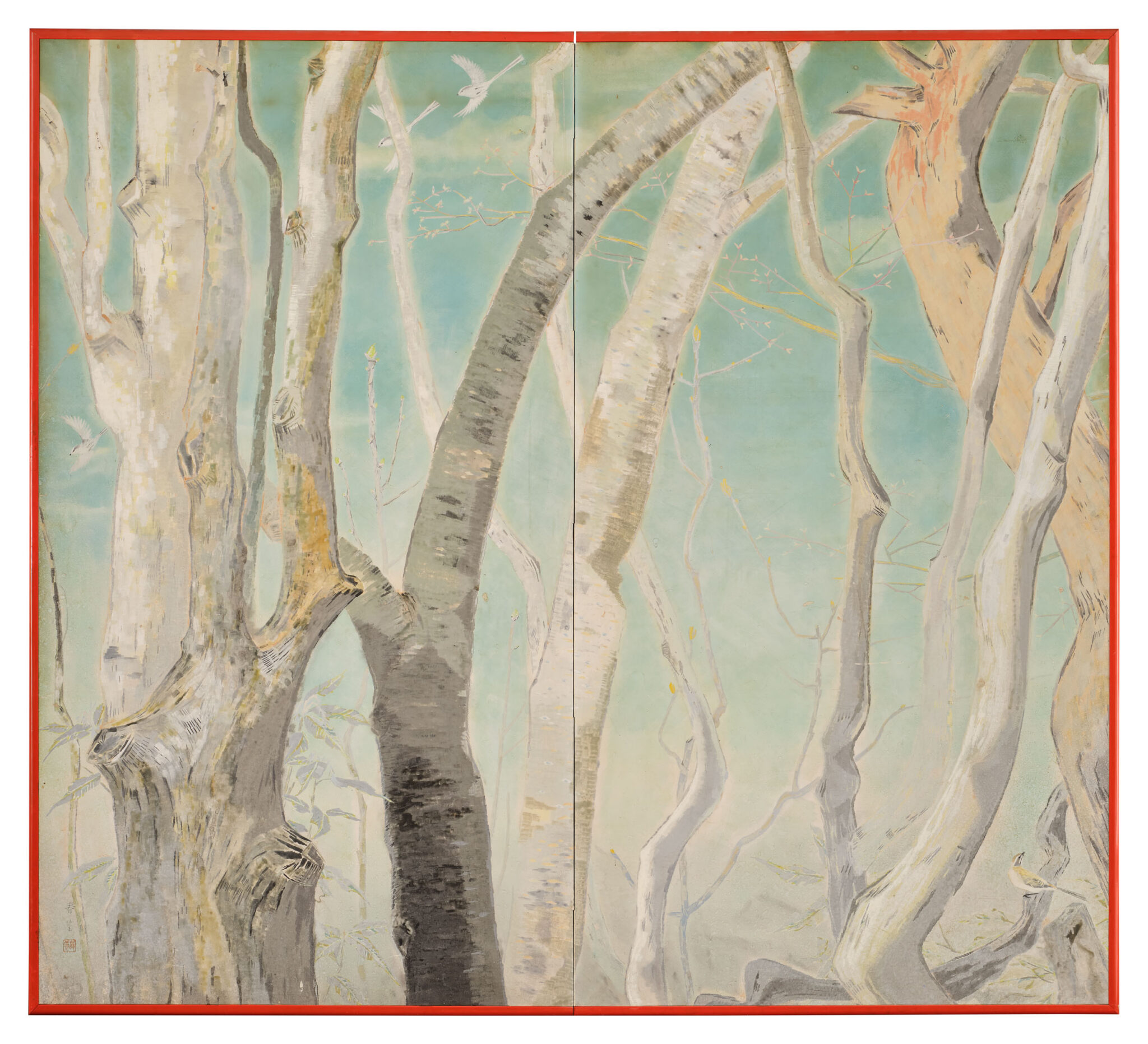 Japanese Two Panel Screen: A View Through the Trees