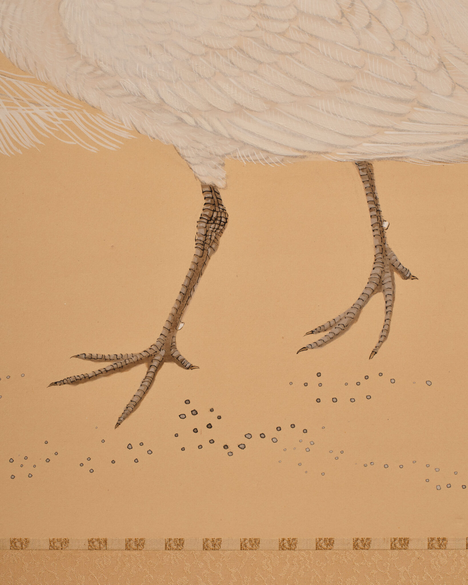 Japanese Two Panel Screen: White Peafowl in Courtship Display