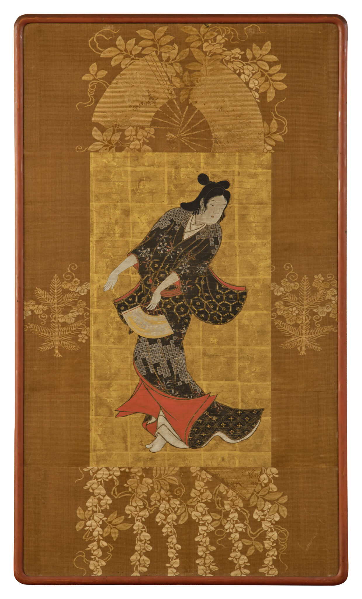 Pair of Framed Single Panels: Hikone Ukiyo-e Style Dancers