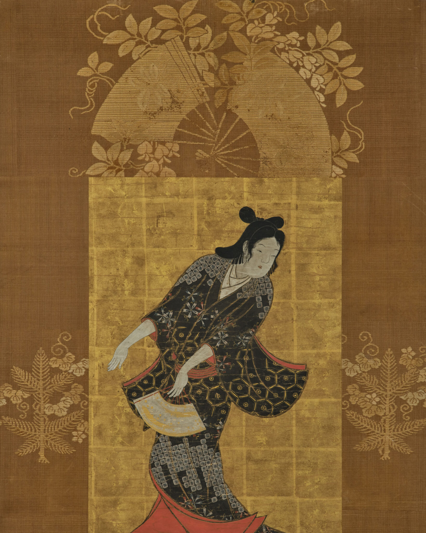 Pair of Framed Single Panels: Hikone Ukiyo-e Style Dancers