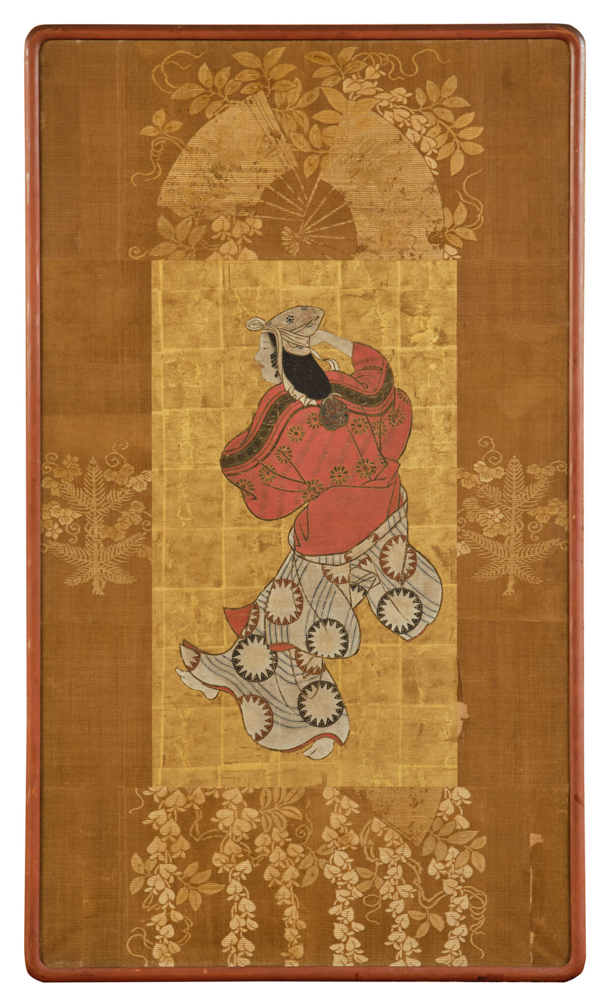Pair of Framed Single Panels: Hikone Ukiyo-e Style Dancers