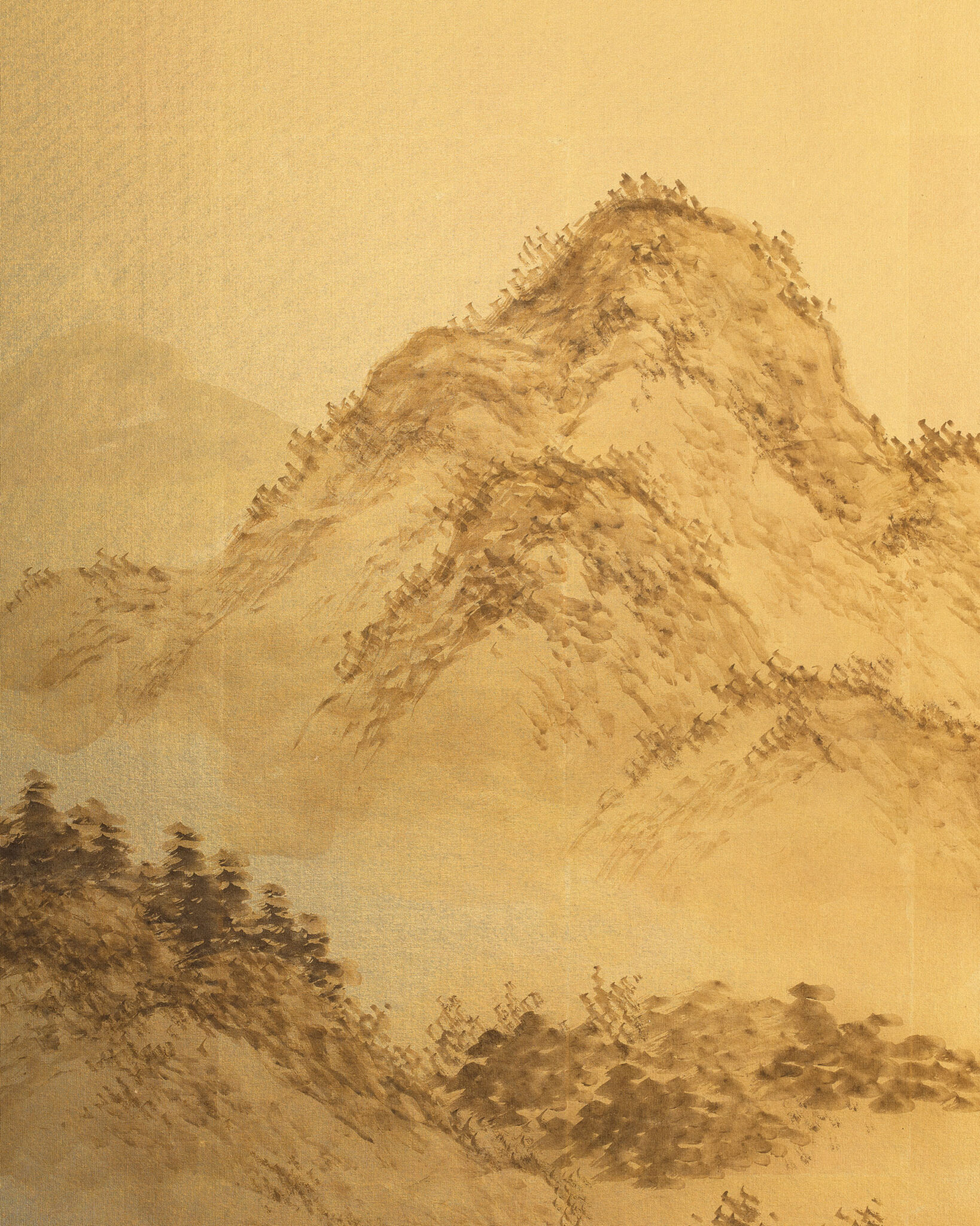 Japanese Two Panel Screen: Rural Mountain Landscape
