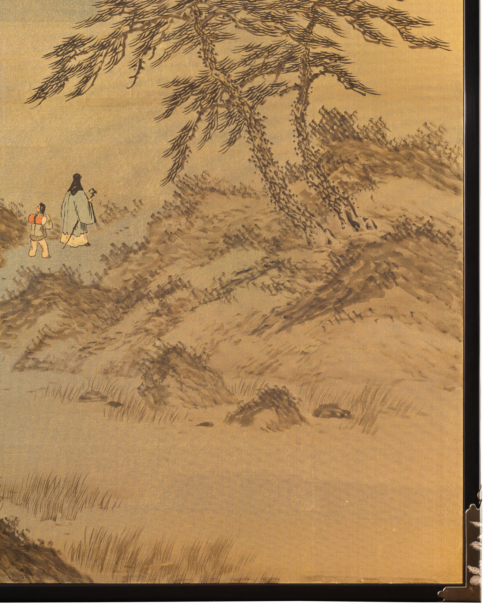 Japanese Two Panel Screen: Rural Mountain Landscape