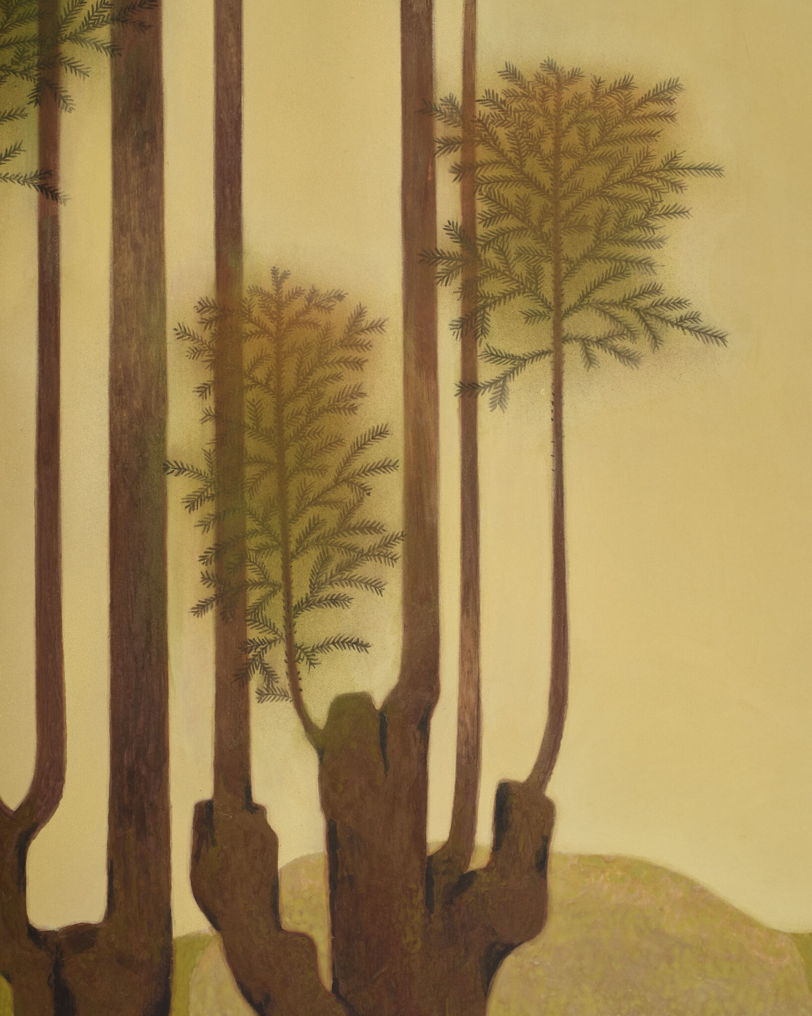 Japanese Two Panel Screen: Topiary Pine by River’s Edge