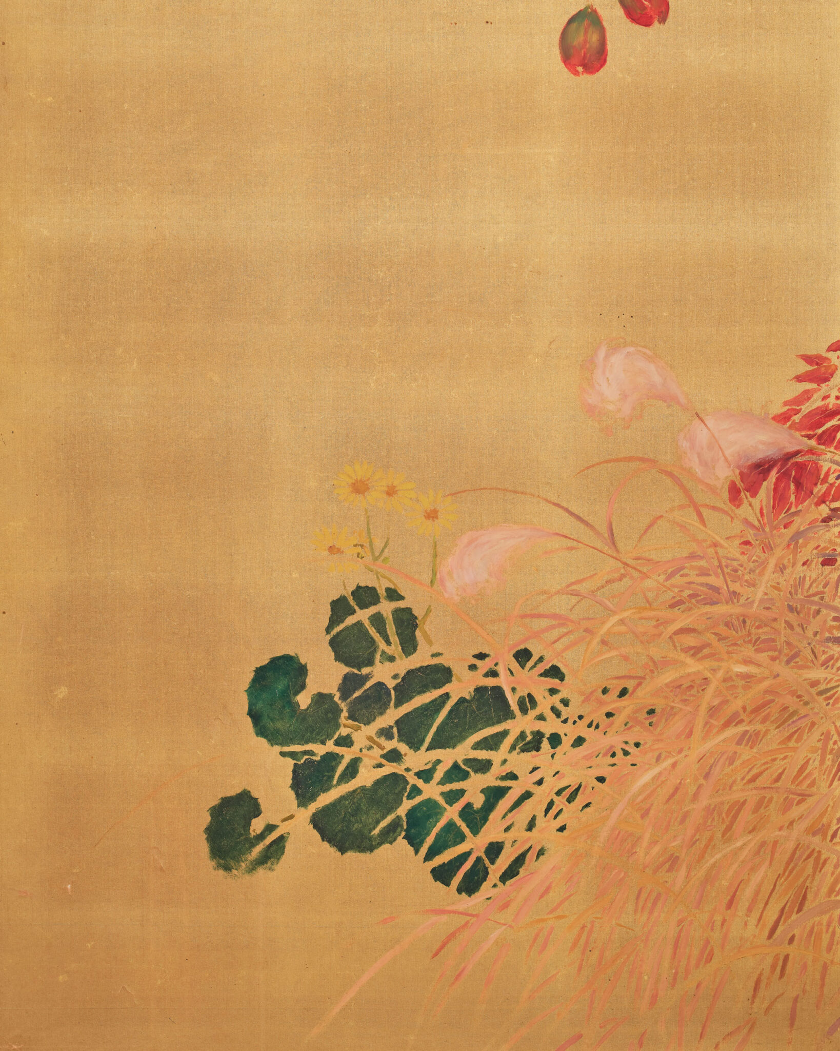 Japanese Two Panel Screen: Persimmon on Gold Silk
