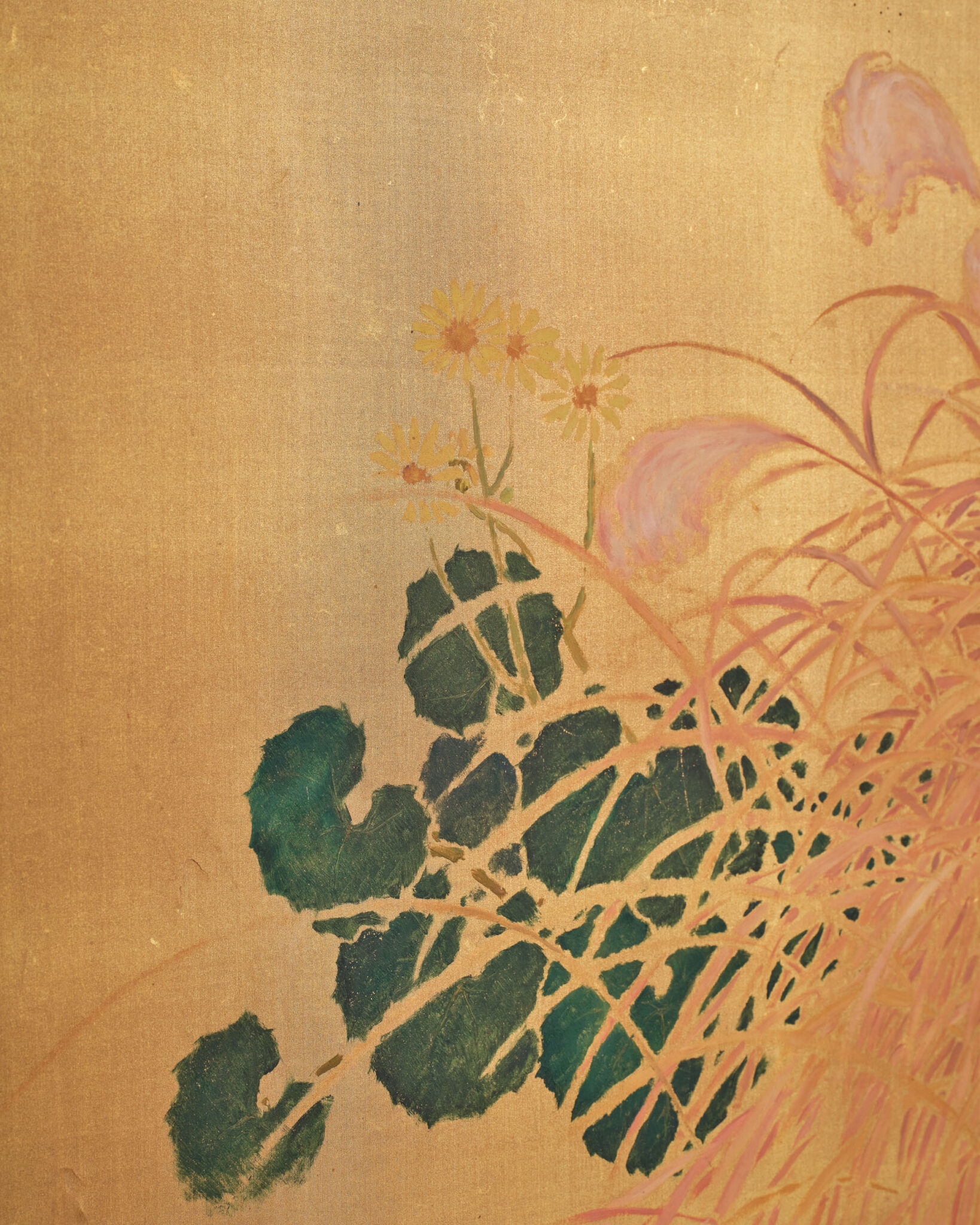 Japanese Two Panel Screen: Persimmon on Gold Silk