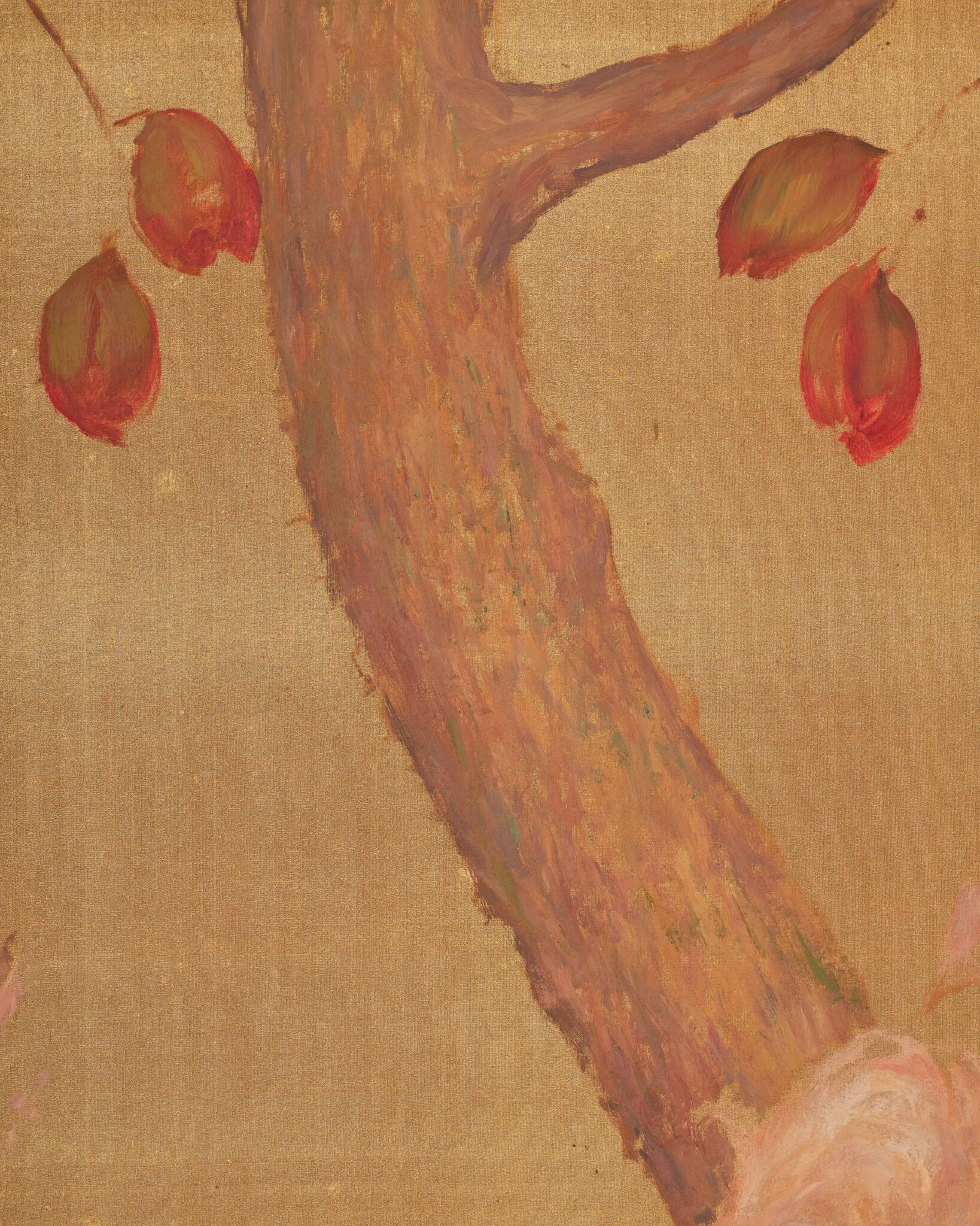 Japanese Two Panel Screen: Persimmon on Gold Silk