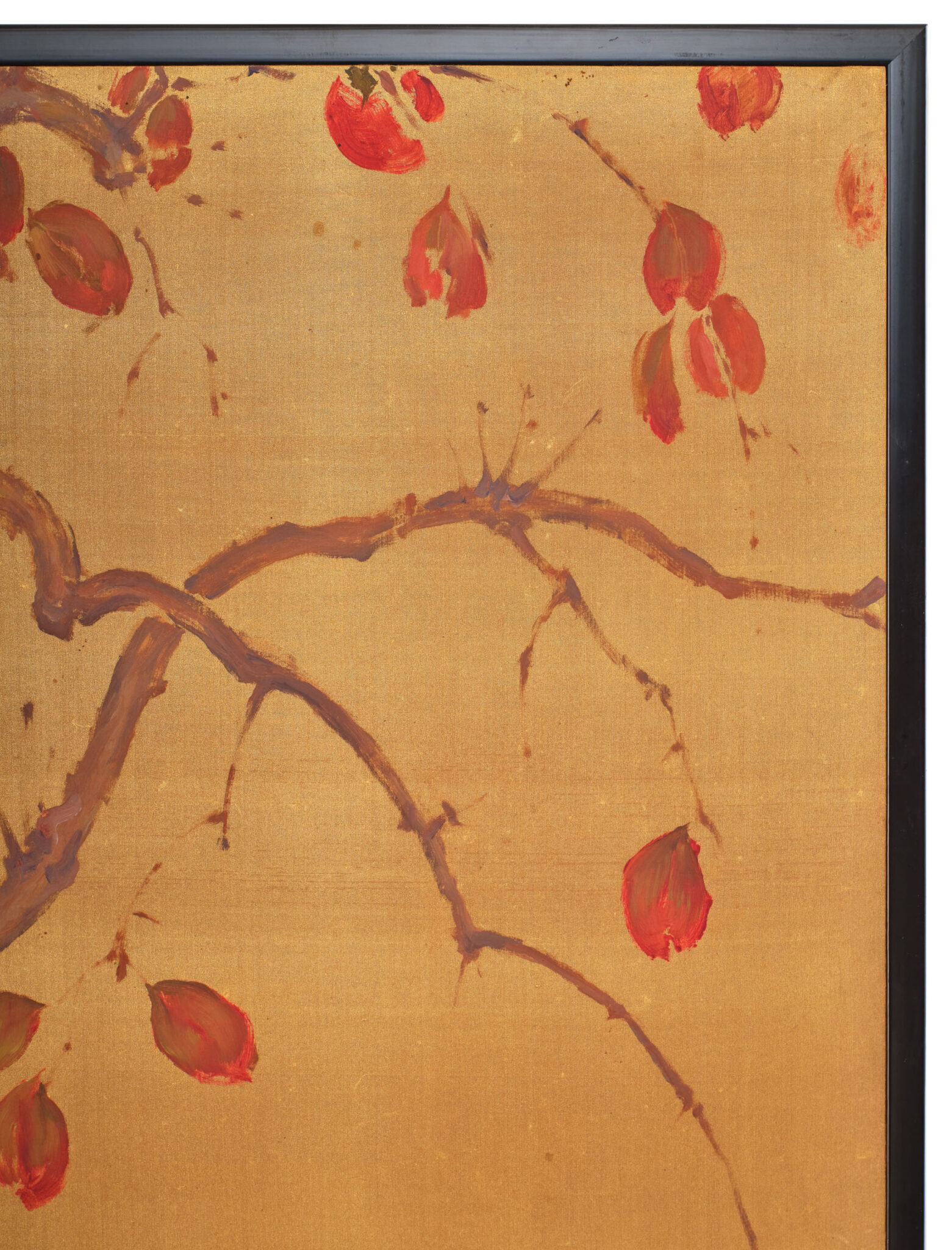 Japanese Two Panel Screen: Persimmon on Gold Silk
