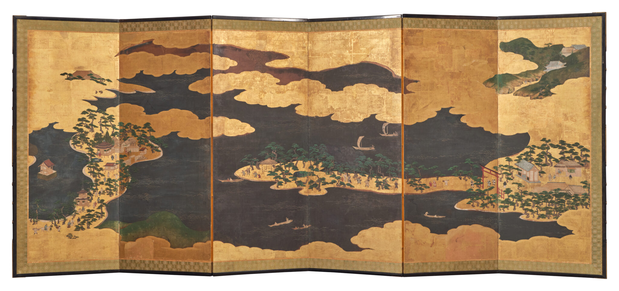 Japanese Six-Panel Screen: Seaside Shrine