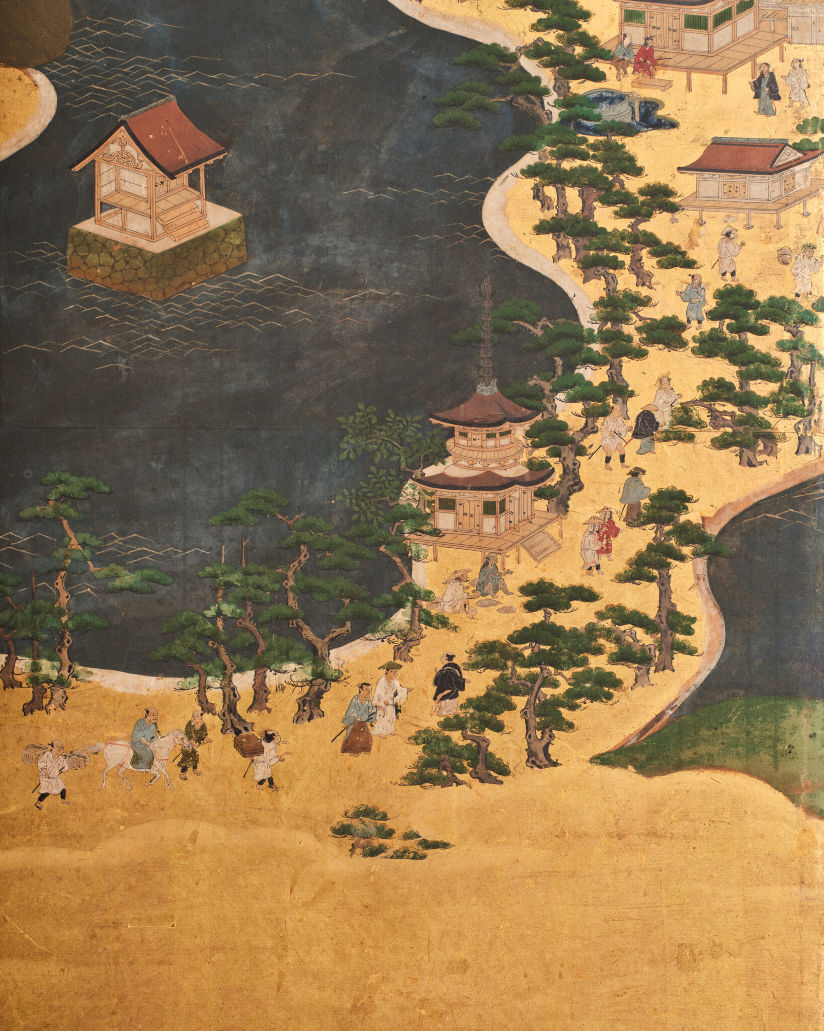 Japanese Six-Panel Screen: Seaside Shrine