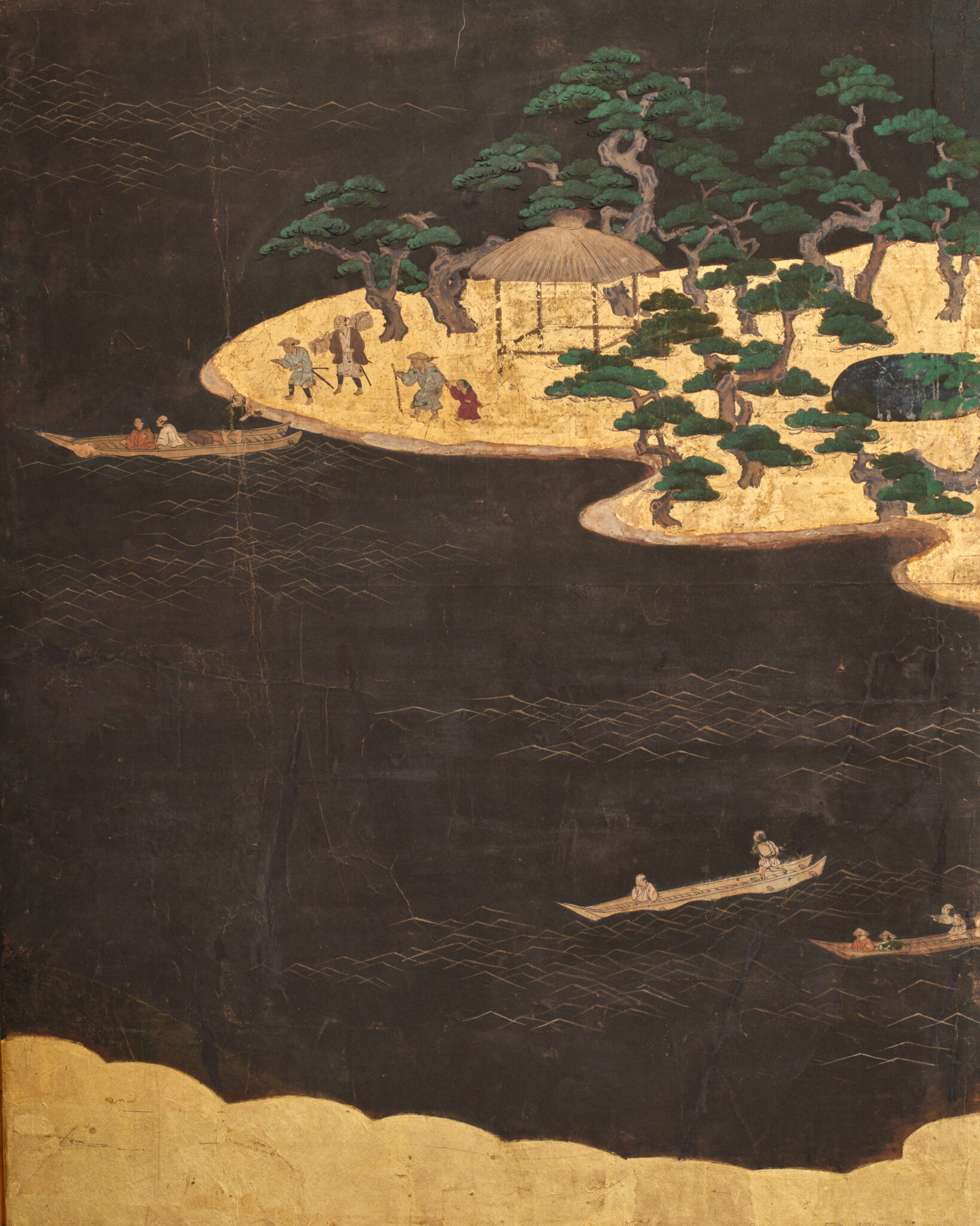 Japanese Six-Panel Screen: Seaside Shrine