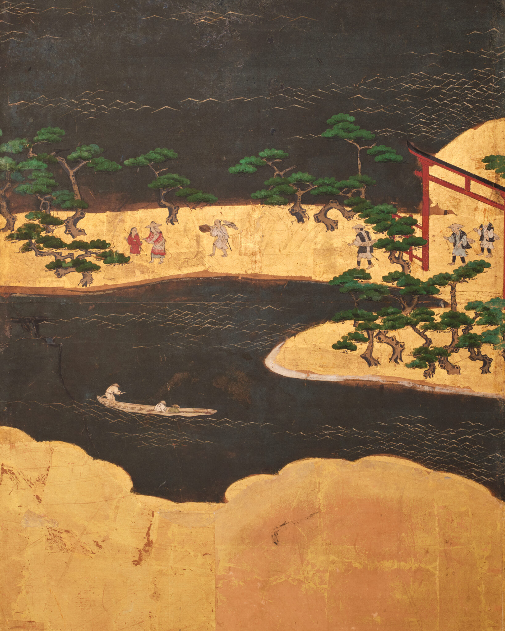 Japanese Six-Panel Screen: Seaside Shrine