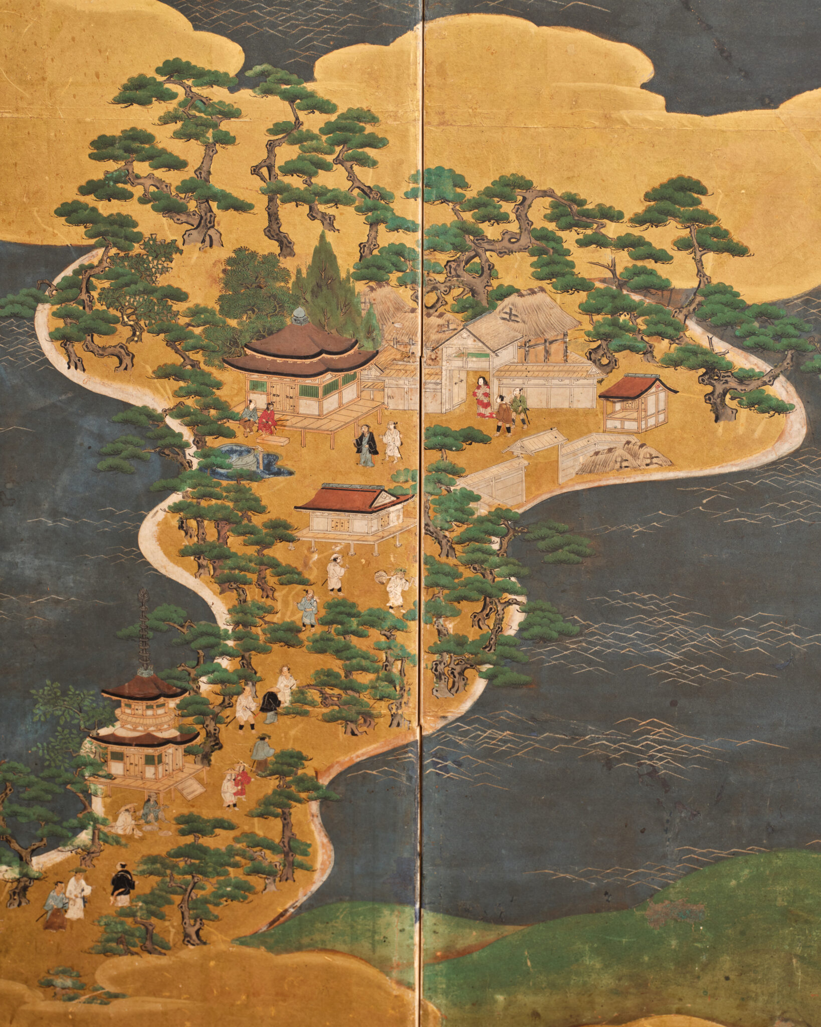 Japanese Six-Panel Screen: Seaside Shrine