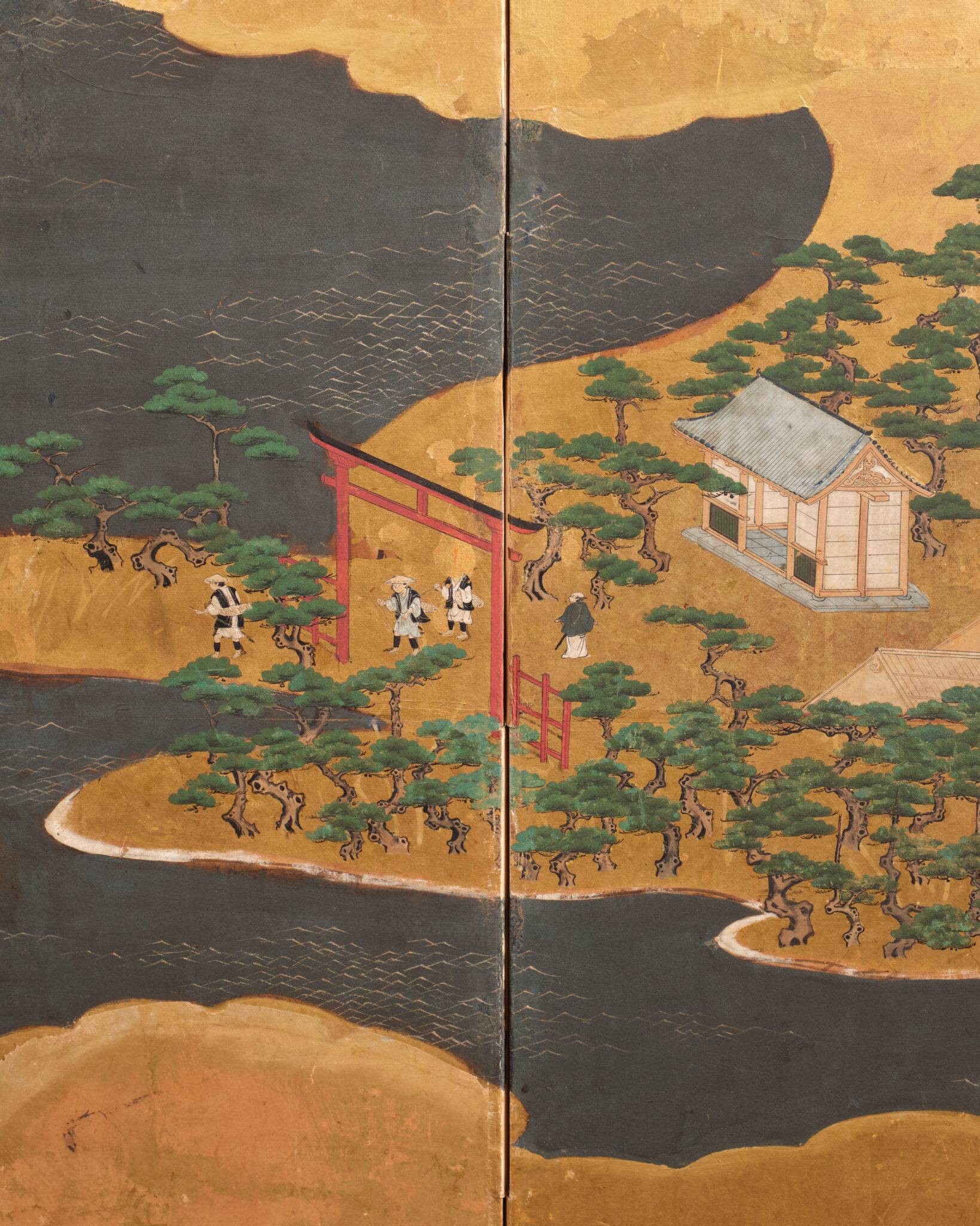 Japanese Six-Panel Screen: Seaside Shrine