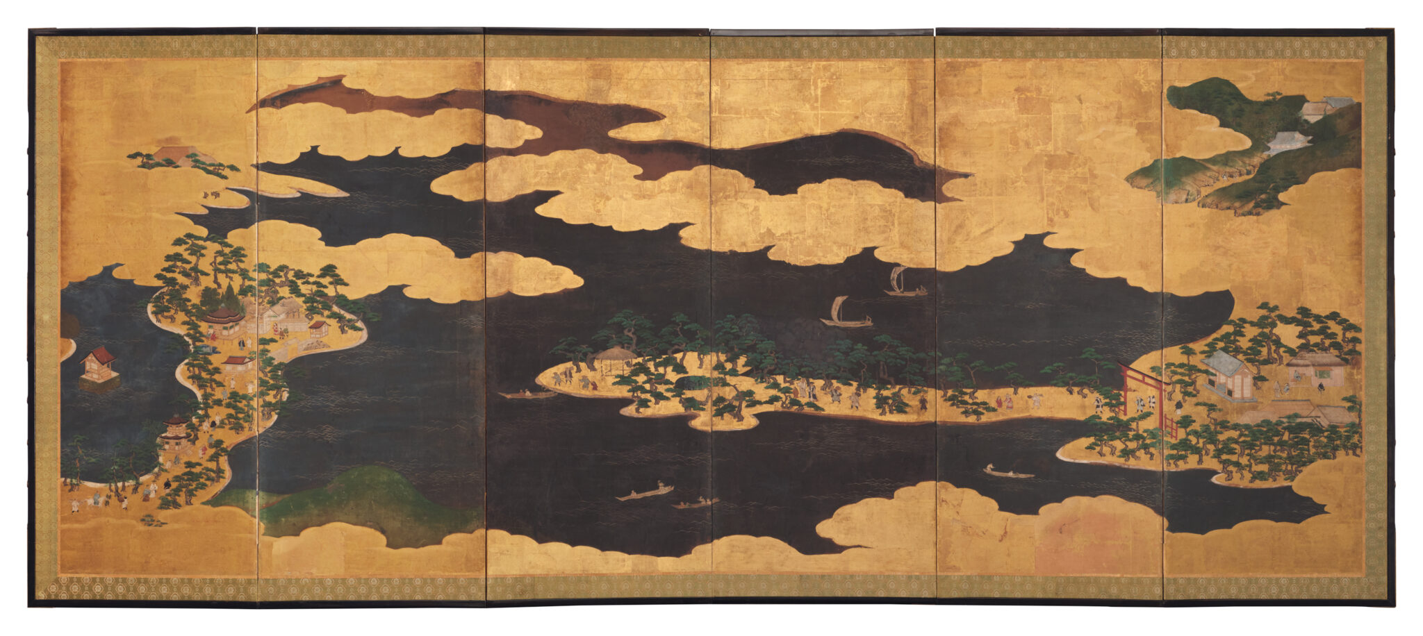 Japanese Six-Panel Screen: Seaside Shrine