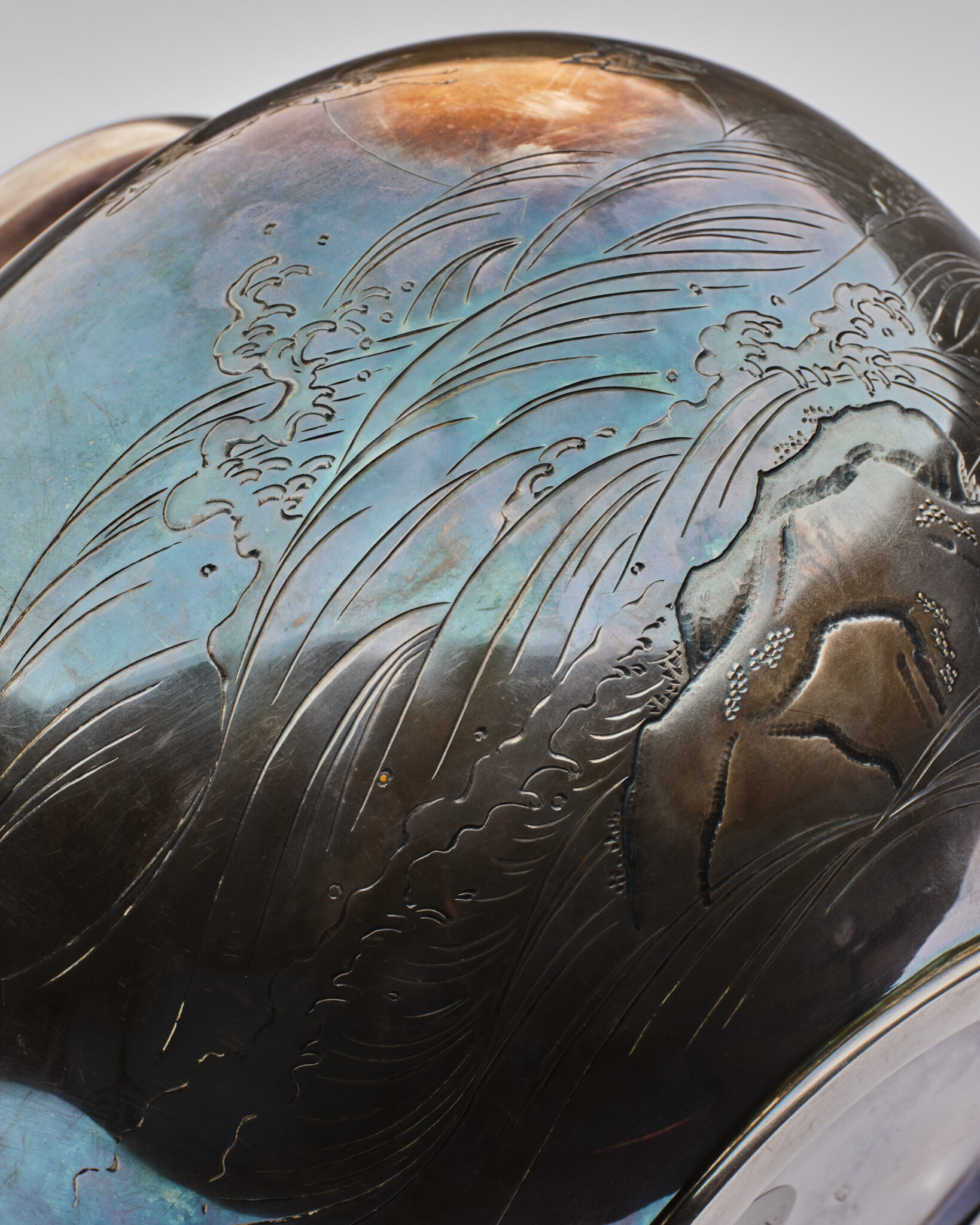 Japanese Silver Vase with Birds and Waterside Landscape