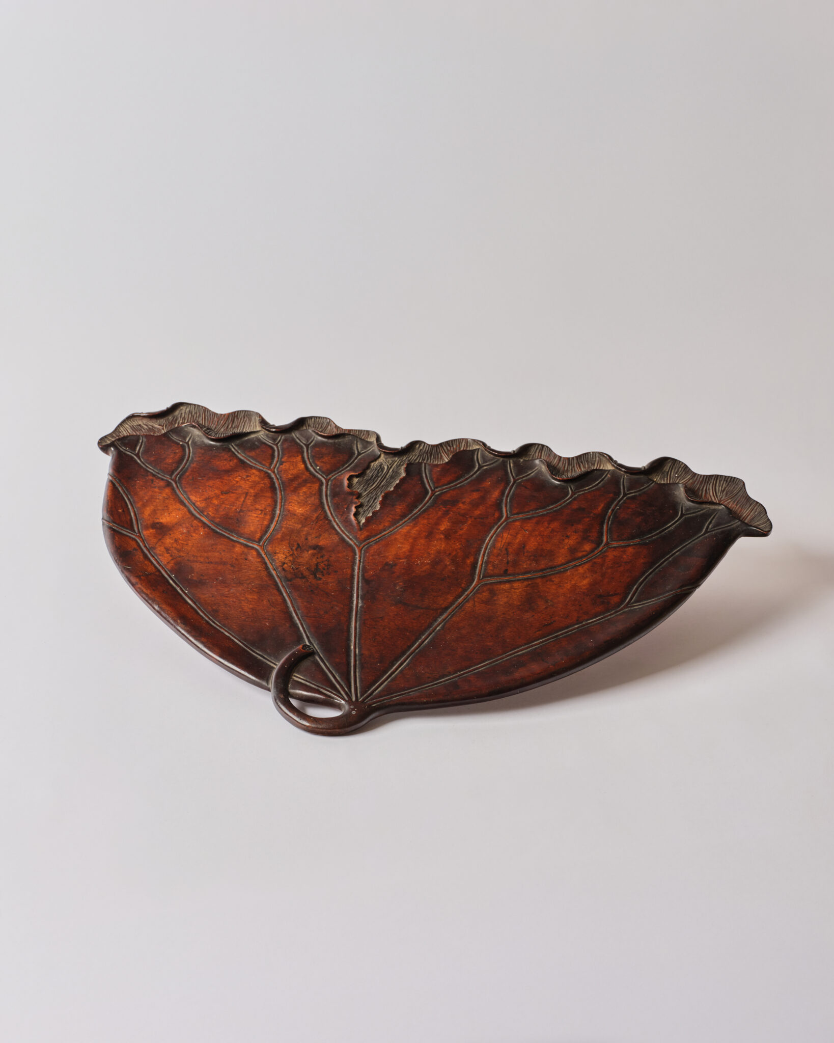 Japanese Carved Wood Leaf Tray