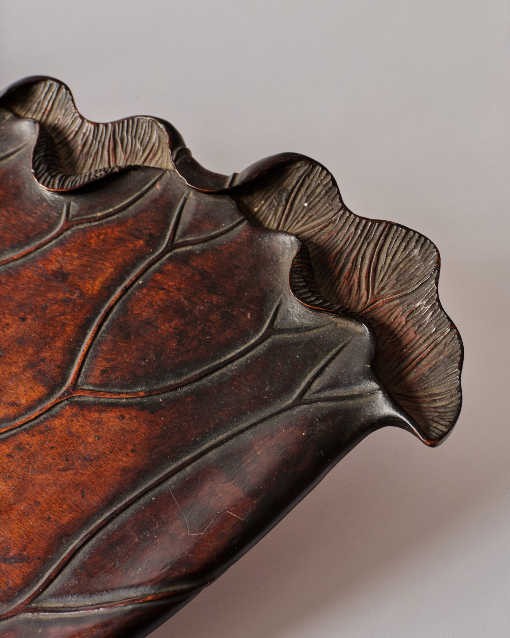 Japanese Carved Wood Leaf Tray