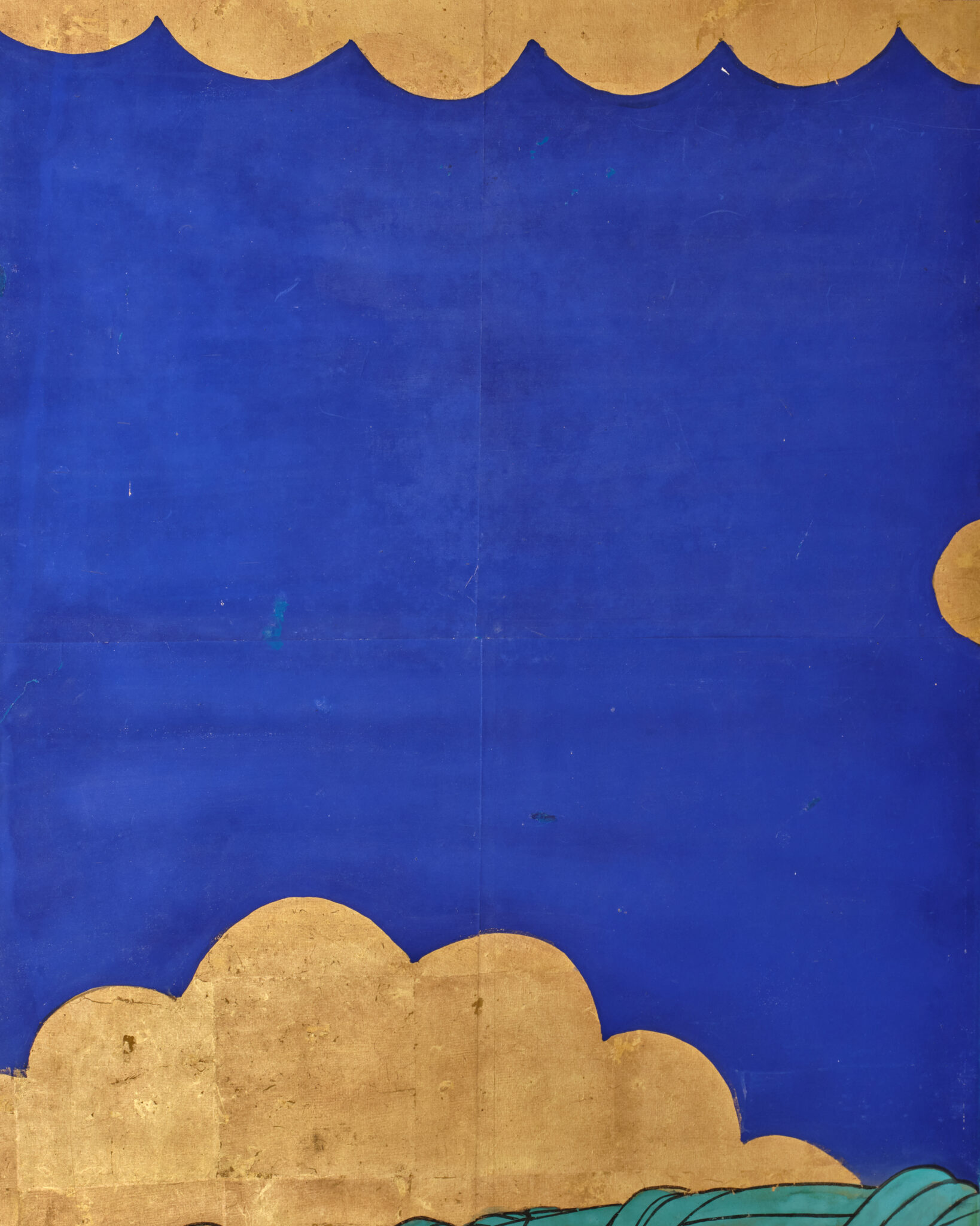 Japanese Six-Panel Screen: Vibrant Ocean Landscape with Fishing Nets