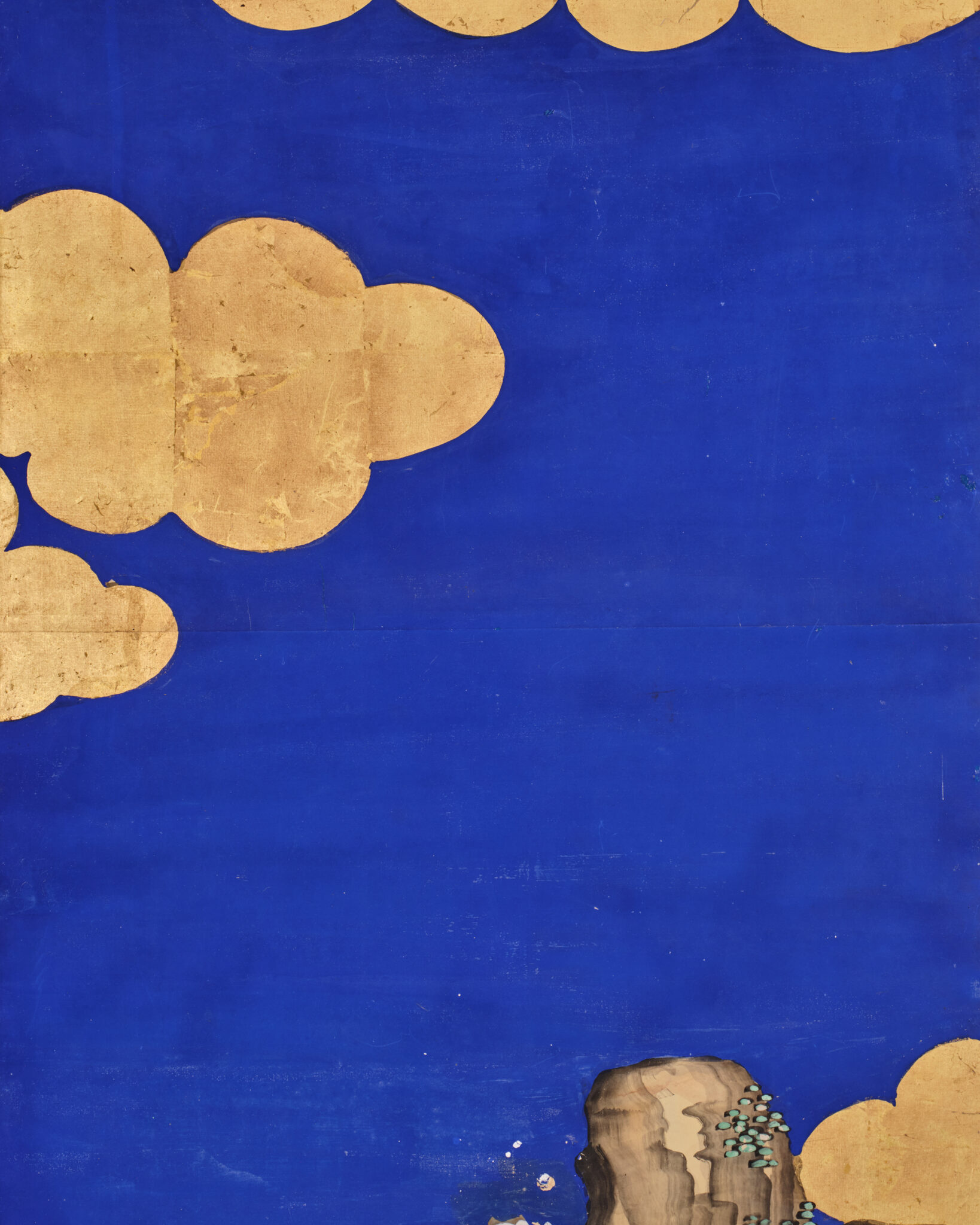 Japanese Six-Panel Screen: Vibrant Ocean Landscape with Fishing Nets