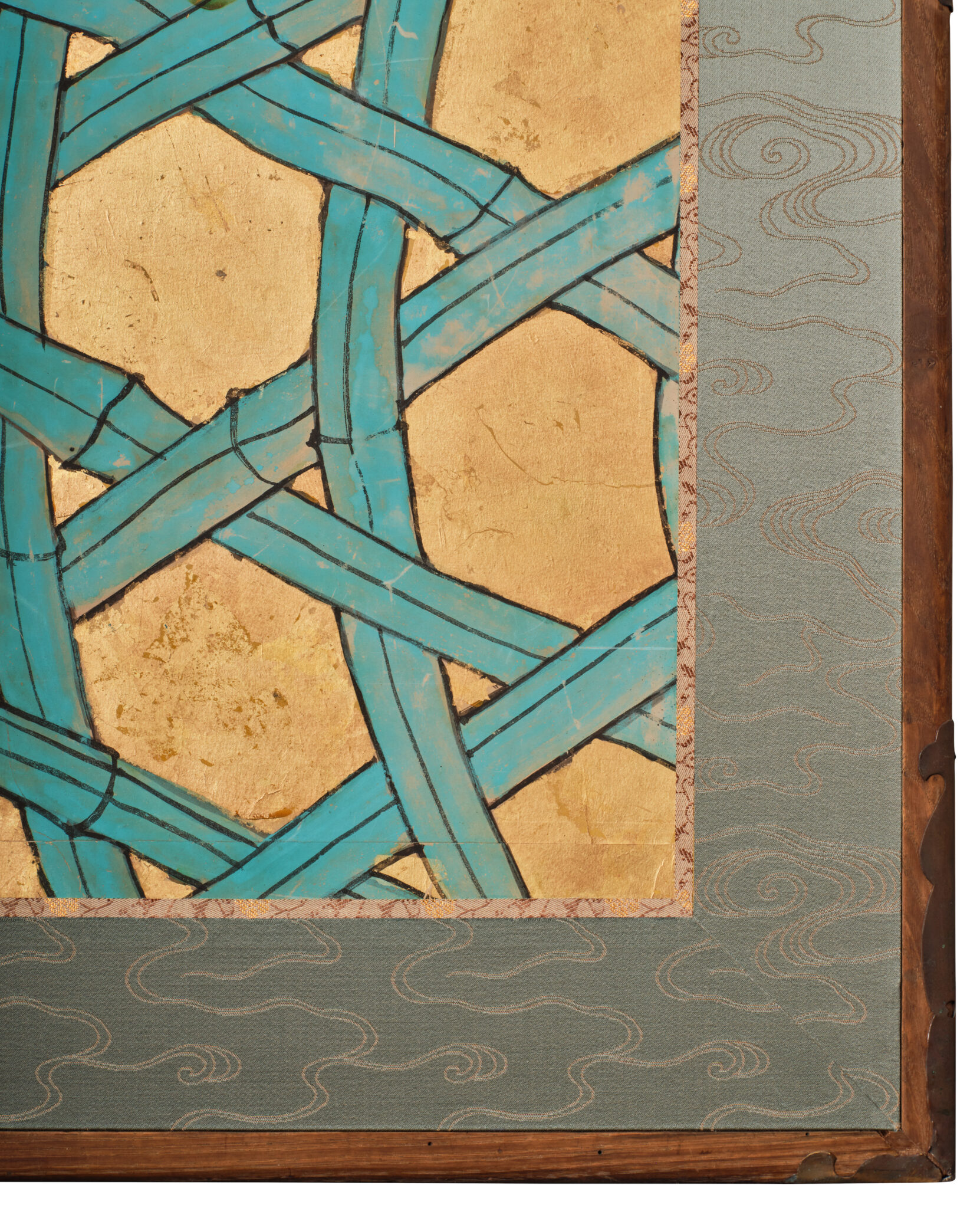 Japanese Six-Panel Screen: Vibrant Ocean Landscape with Fishing Nets