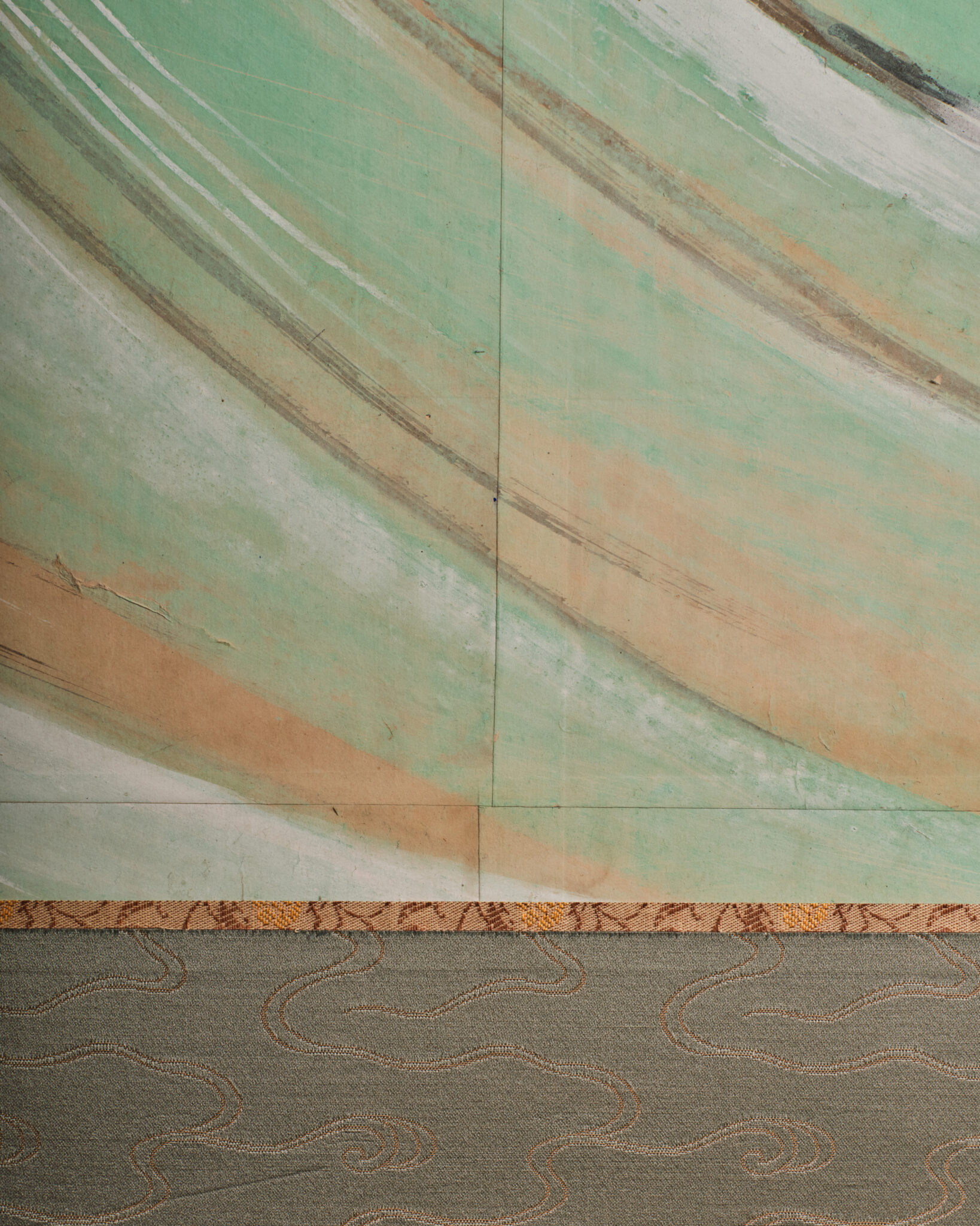 Japanese Six-Panel Screen: Vibrant Ocean Landscape with Fishing Nets