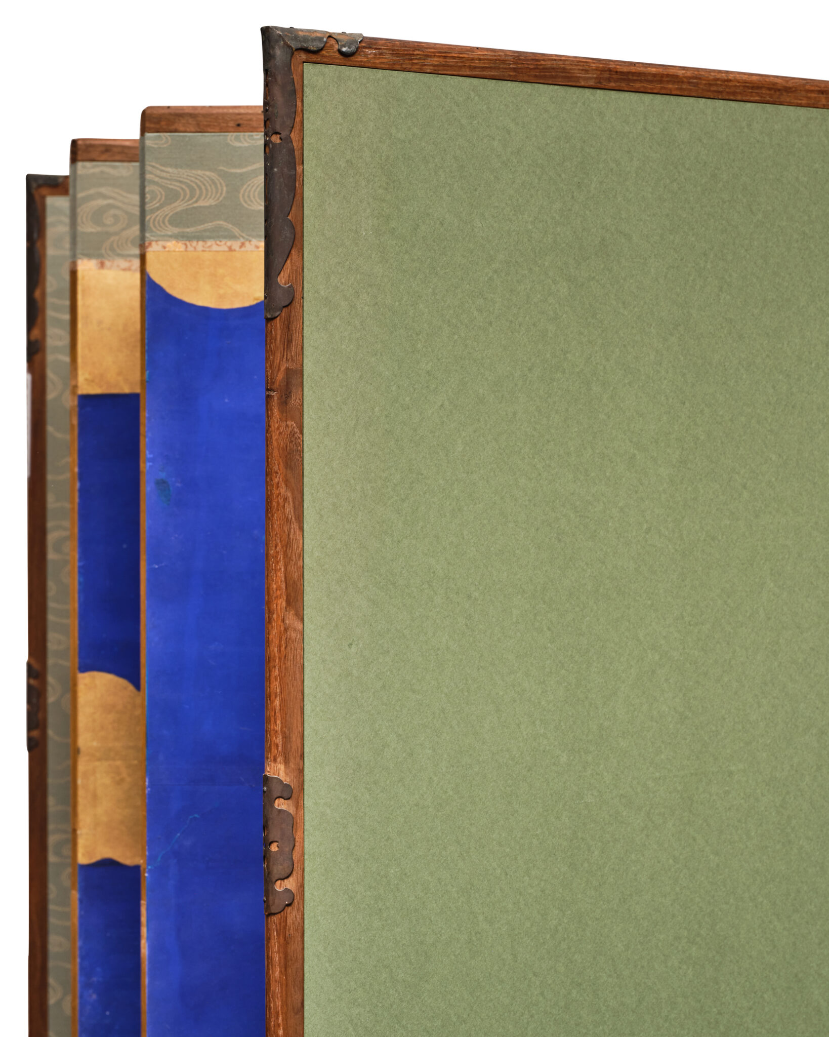 Japanese Six-Panel Screen: Vibrant Ocean Landscape with Fishing Nets