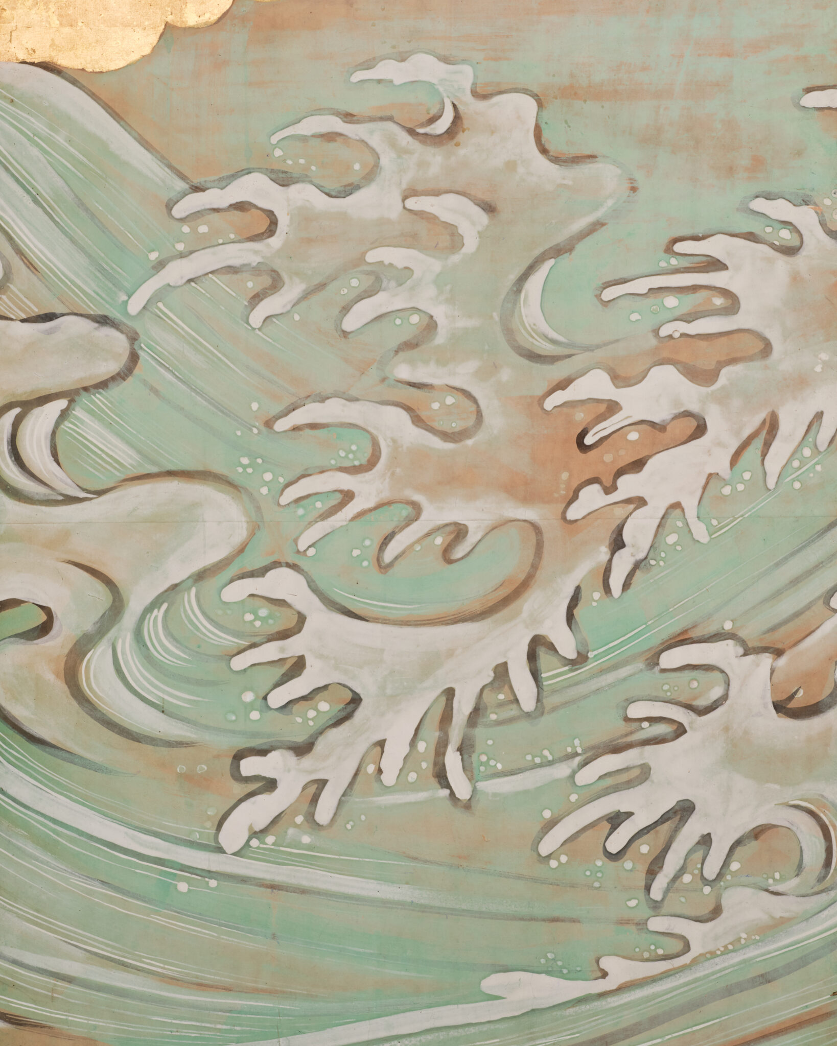 Japanese Six-Panel Screen: Vibrant Ocean Landscape with Fishing Nets