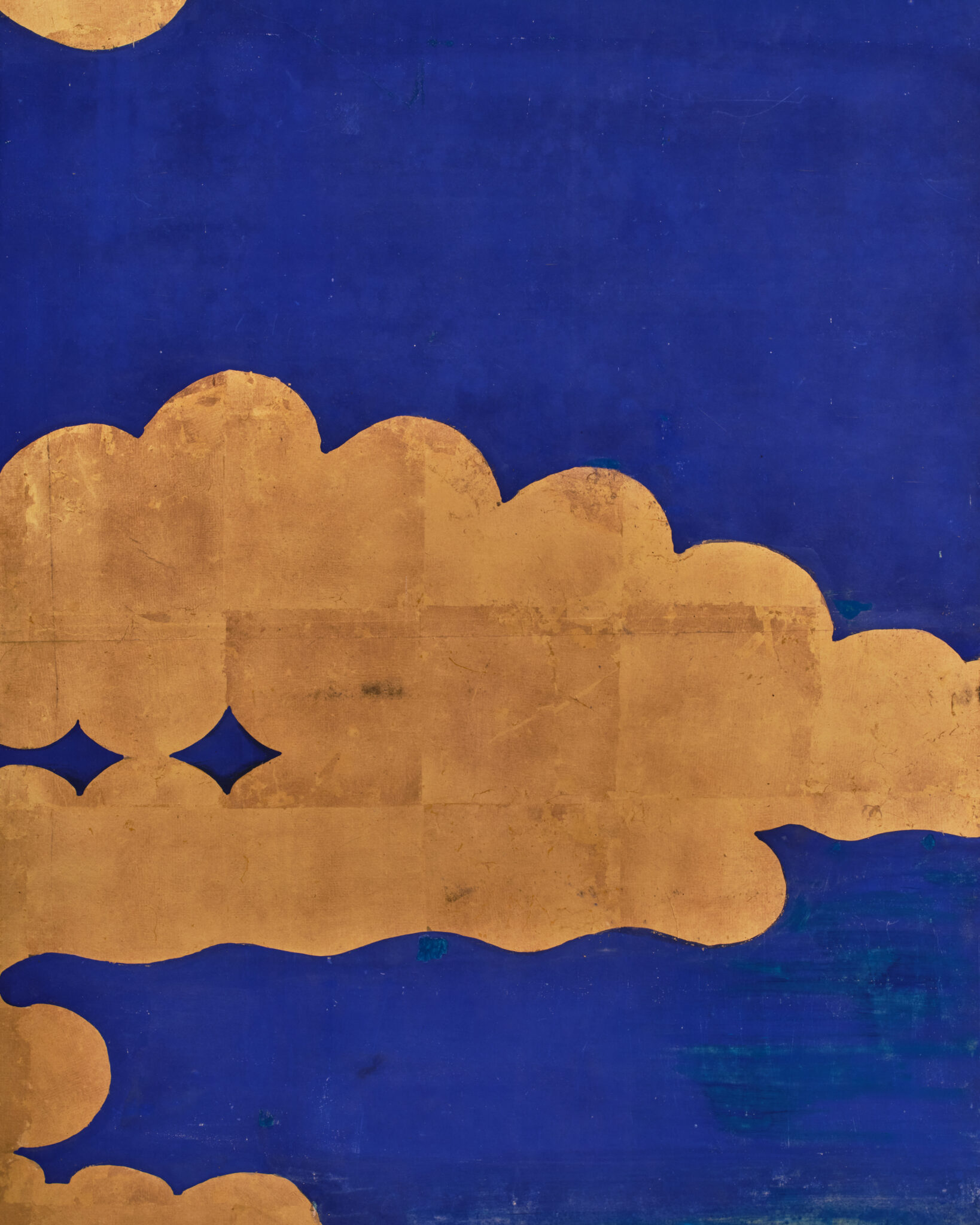 Japanese Six-Panel Screen: Vibrant Ocean Landscape with Fishing Nets